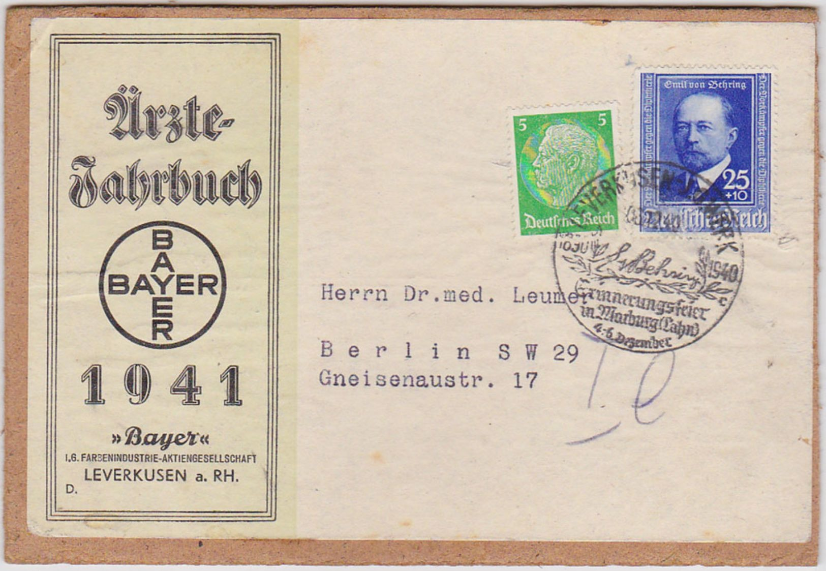 GERMANY 1940 PACKET ADDRESS LEVERKUSEN I.G. WERK (BAYER Yearbook 1941) INCL. Mi 761 - Other & Unclassified