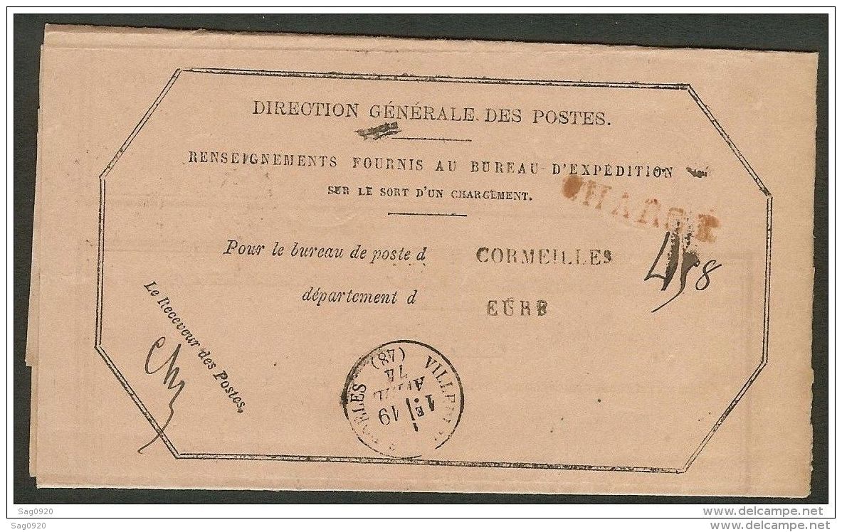 Paire Du N°58 Oblitéré Gros Chiffre 1135 De Cormeilles Eure Sur Avis Chargement - 1849-1876: Période Classique