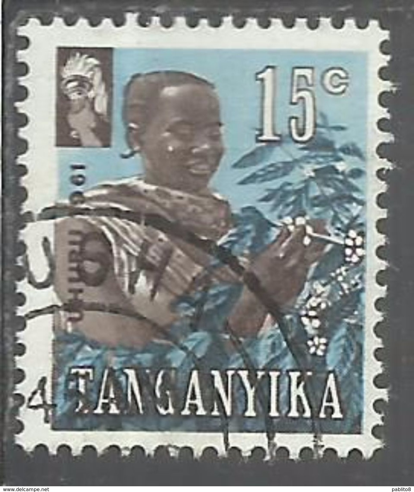 TANGANYKA TANGANYIKA TANZANIA 1961 INDIPENDENCE INDIPENDANCE INDIPENDENZA COFFEE PICKER CENT. 15 USATO USED OBLITERE' - Tanzania (1964-...)