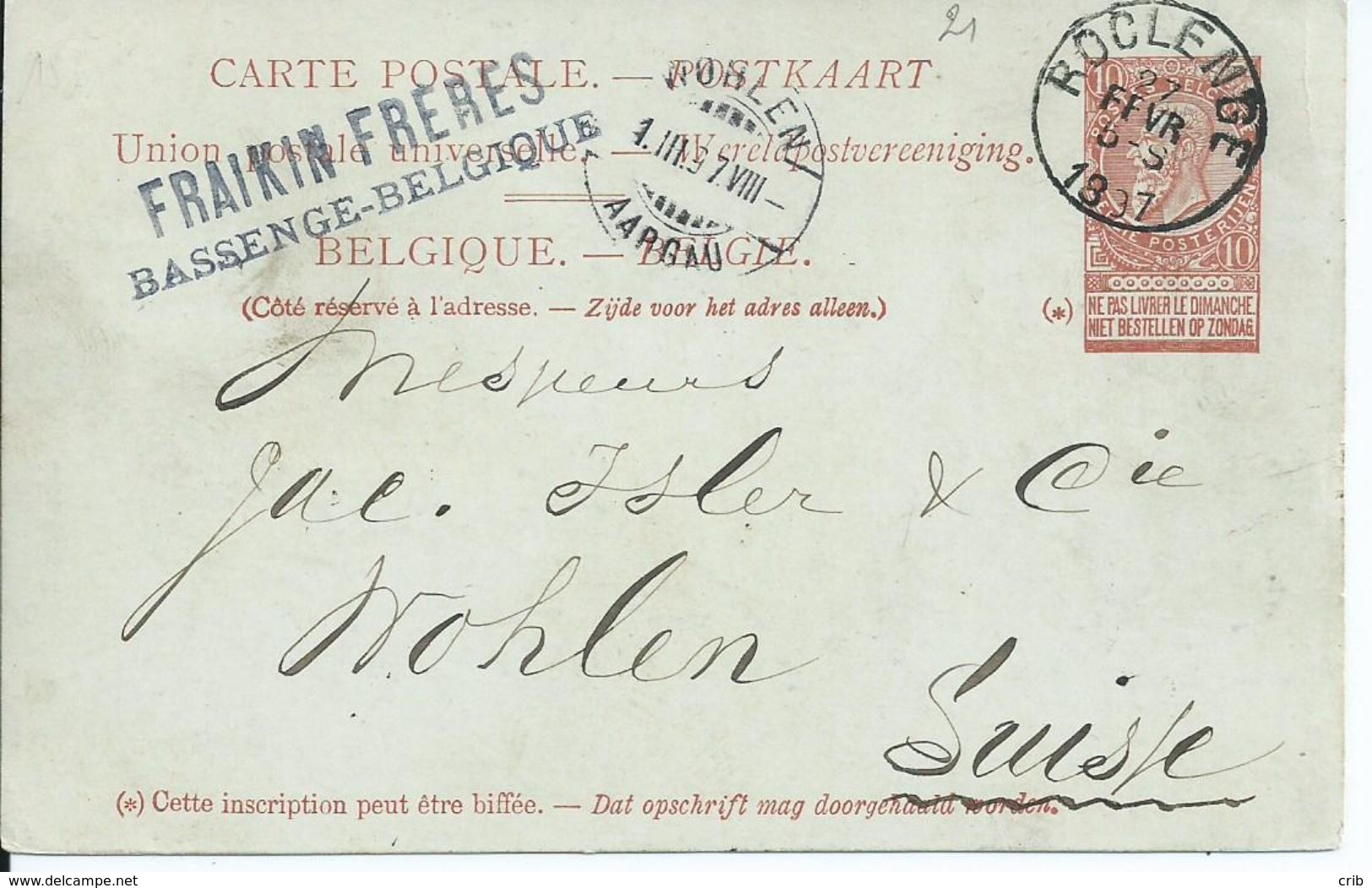 Postkaart Type OCB 57 - Afstempeling ROCLENGE - COBA 4 - 1893-1900 Fijne Baard