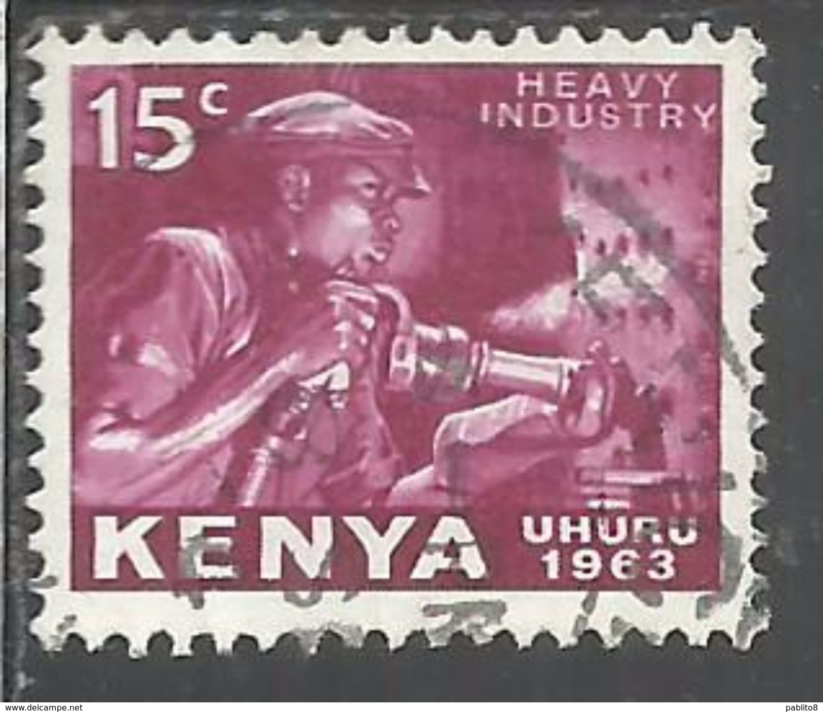 KENYA 1963 INDEPENDENCE INDIPENDENZA INDEPENDANCE RIVETER CENT 15c USATO USED OBLITERE' - Kenia (1963-...)