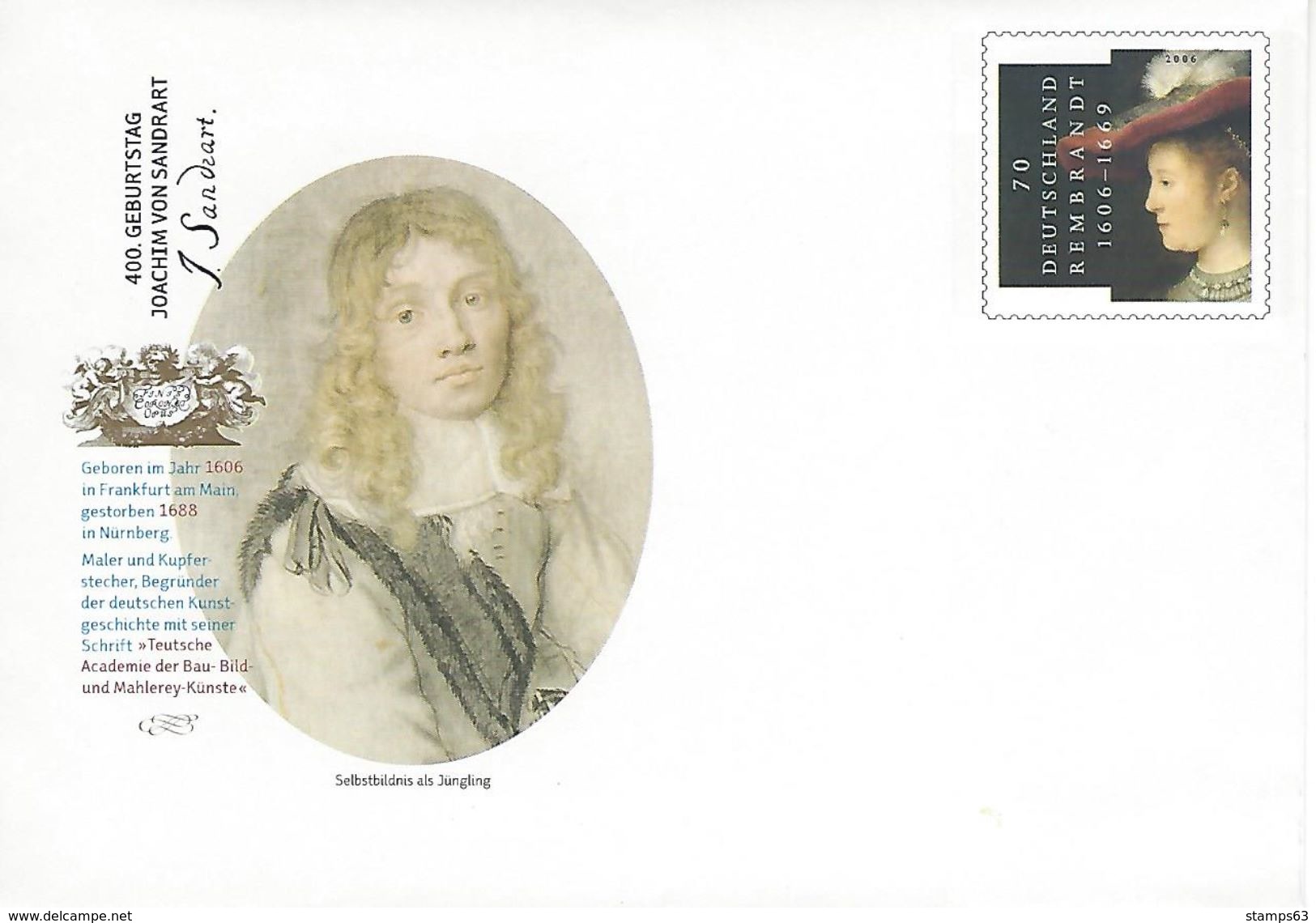 GERMANY BUND, 2006, F, Brief Mit Rembrandtmarke Und Abbildung Von Sandrart - Briefomslagen - Ongebruikt