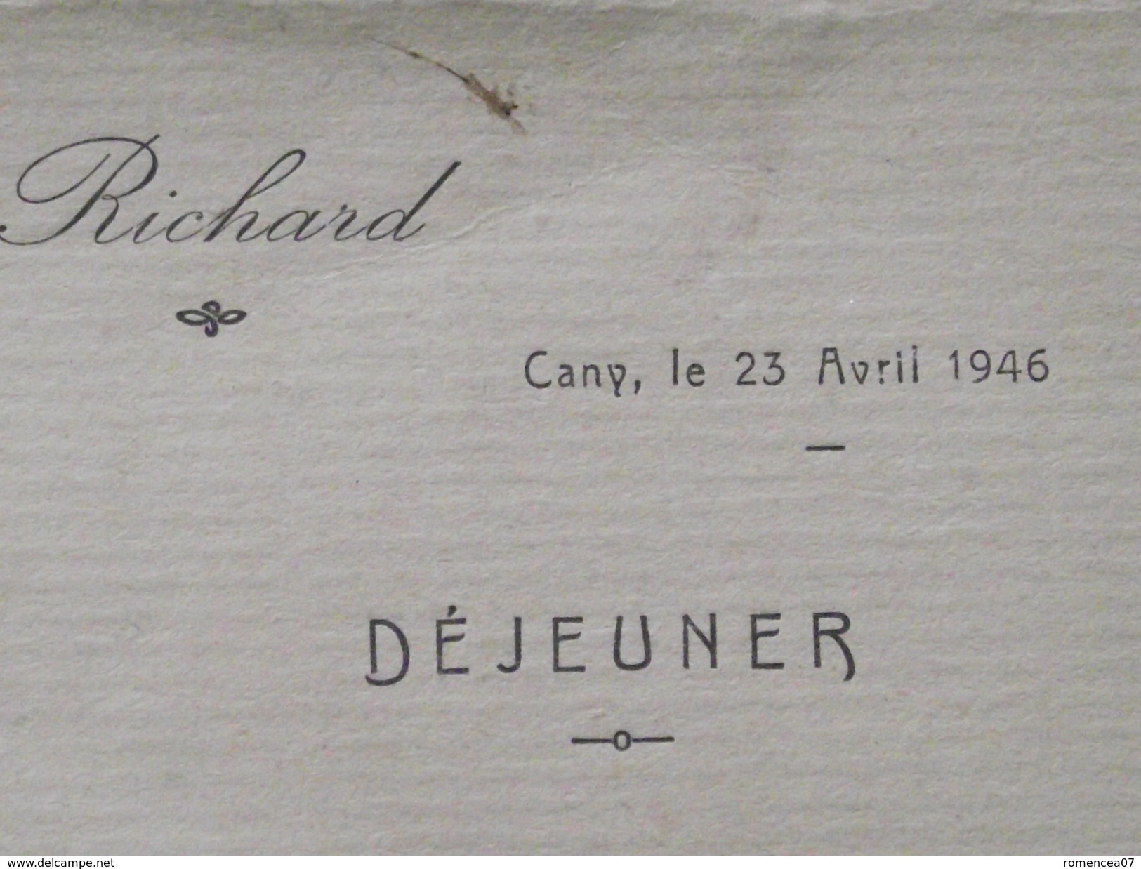 CANY-BARVILLE (Seine-Maritime) - MENU De COMMUNION (?) De Richard - 23 Avril 1946 - Déjeuner - A Voir ! - Menükarten