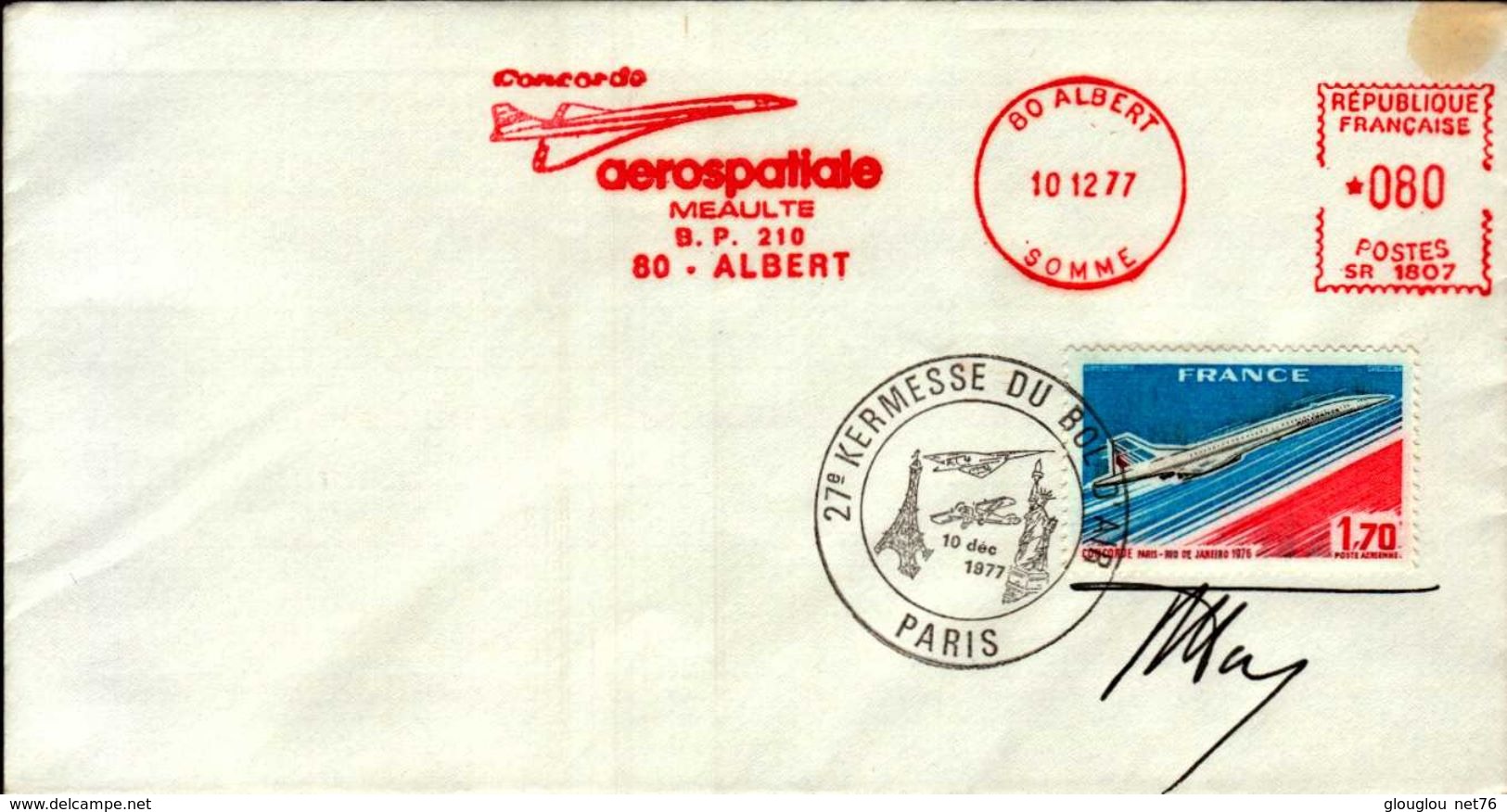 ENVELOPPE 1er JOUR ..1977..PARIS..AEROPOSTALE..CONCORDE - 1971-1980 Decimal Issues