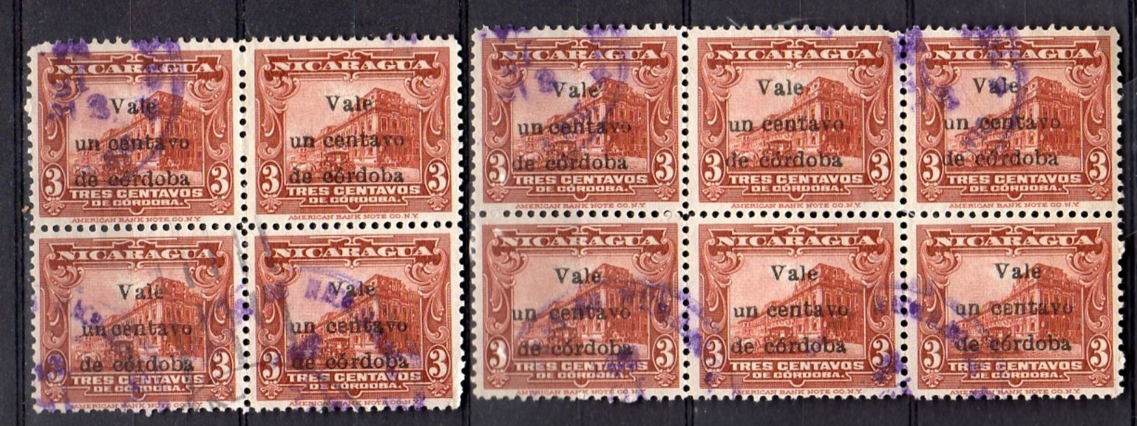 1918 Two Blocks (4 And 6) VF Used (130) - Nicaragua