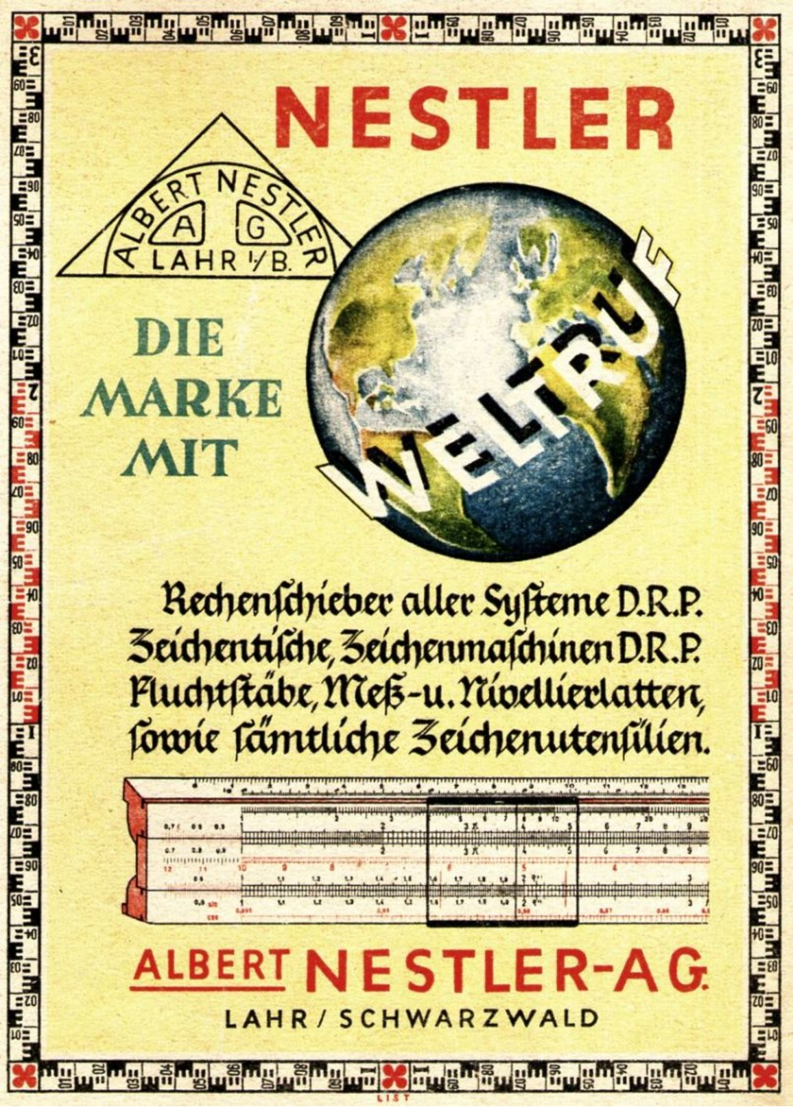 Original-Werbung/ Anzeige 1949 - RECHENSCHIEBER / ALBERT NESTLER - LAHR (SCHWARZWALD) - Ca. 130 X 180 Mm - Publicités