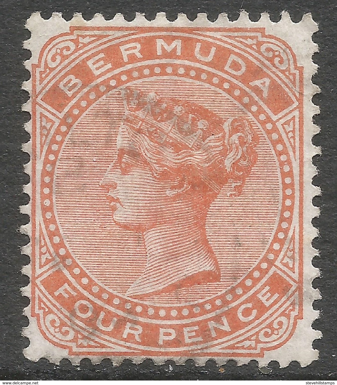 Bermuda. 1880 Queen Victoria. 4d Used. Crown CC W/M SG 20 - Bermuda