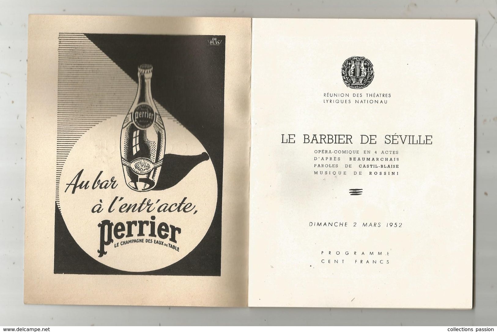 Programme , Le Barbier De Séville , 1952, Théâtre National De L'opéra Comique ,40 Pages , 6 Scans , Frais Fr : 1.95 E - Programma's