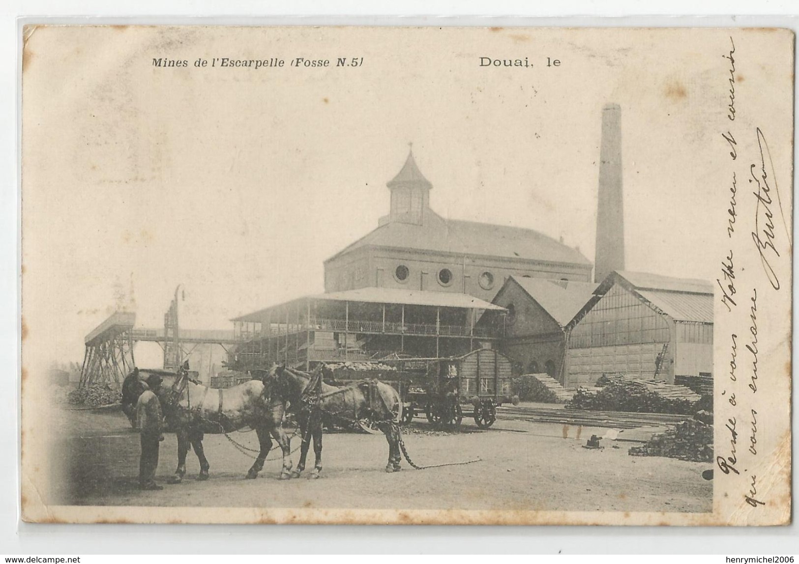 59 Nord - Douai Mines De L'escarpelle Fosse N5 1902 Chevaux Attelage - Douai