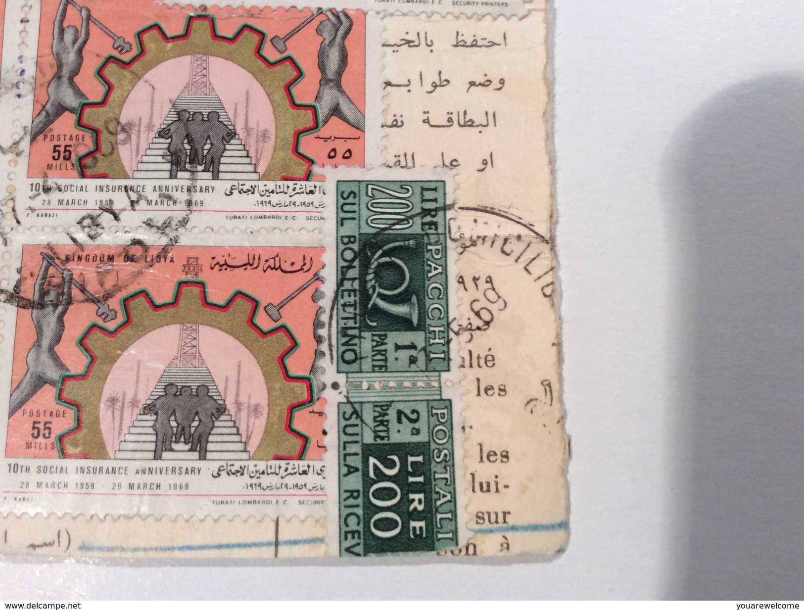 Libya Parcel Card TRIPOLI 1969 Social Security> Italia With PACCHI POSTALI (cover Lettre Lettera Regno Unito Della Libia - Libia