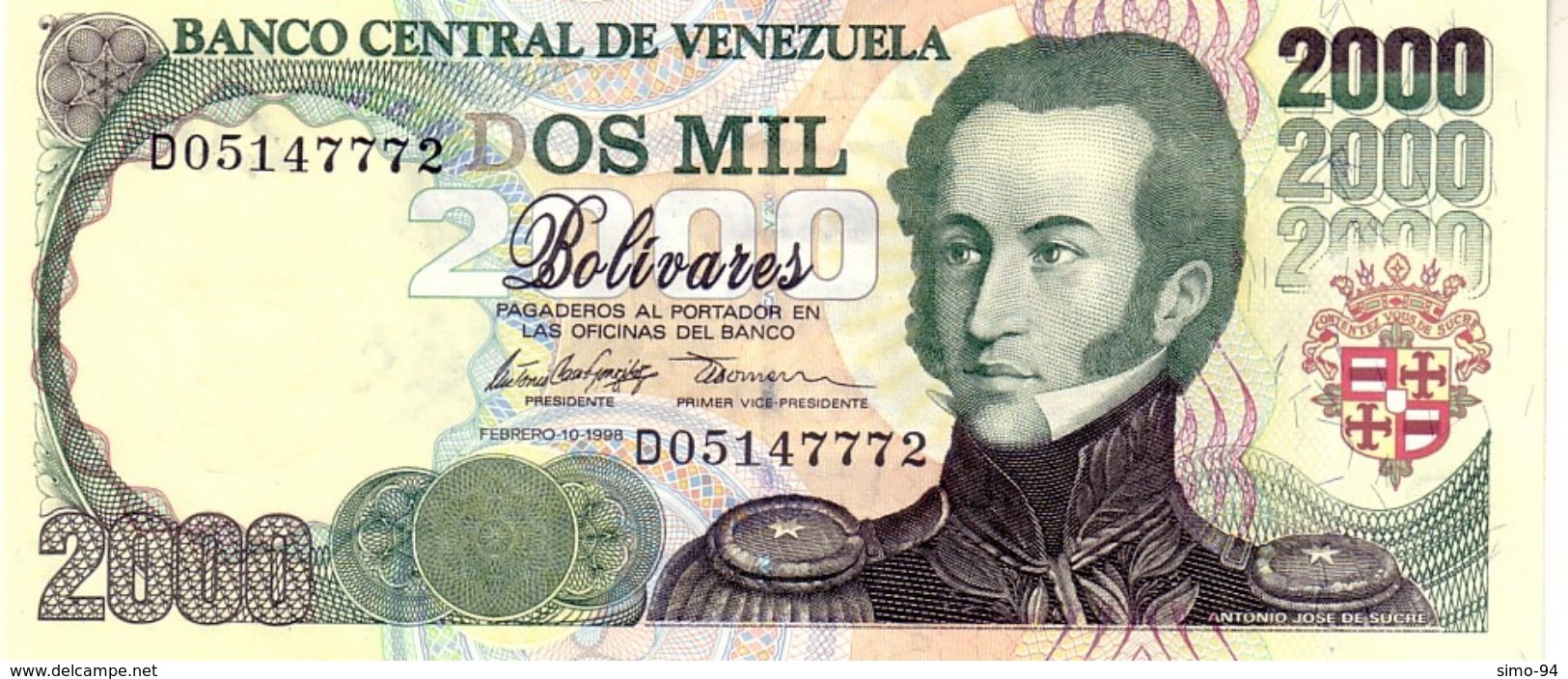 Venezuela P.77b 2000 Bolivares 1998 Unc - Venezuela