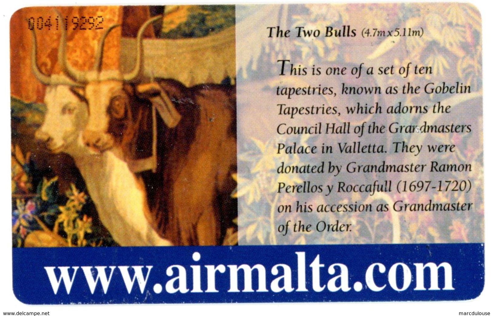 Malta. Maltacom. Airmalta.com. The Two Bulls. This Is One Of A Set Of Ten Tapestries, Known As The Gobelin Tapestries... - Malte