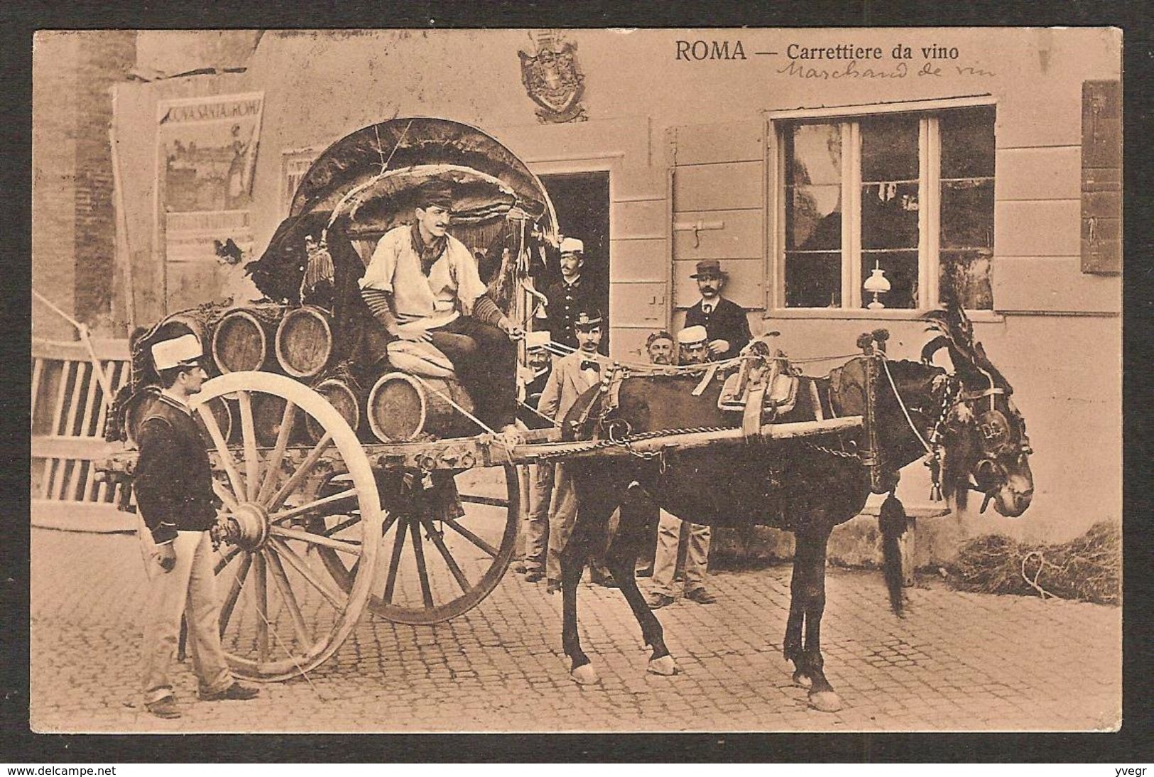 - ROMA - Carrettière Da Vino - Transport De Vin - Mule Et Charette , Barrique , Marchand De Vin - Transports