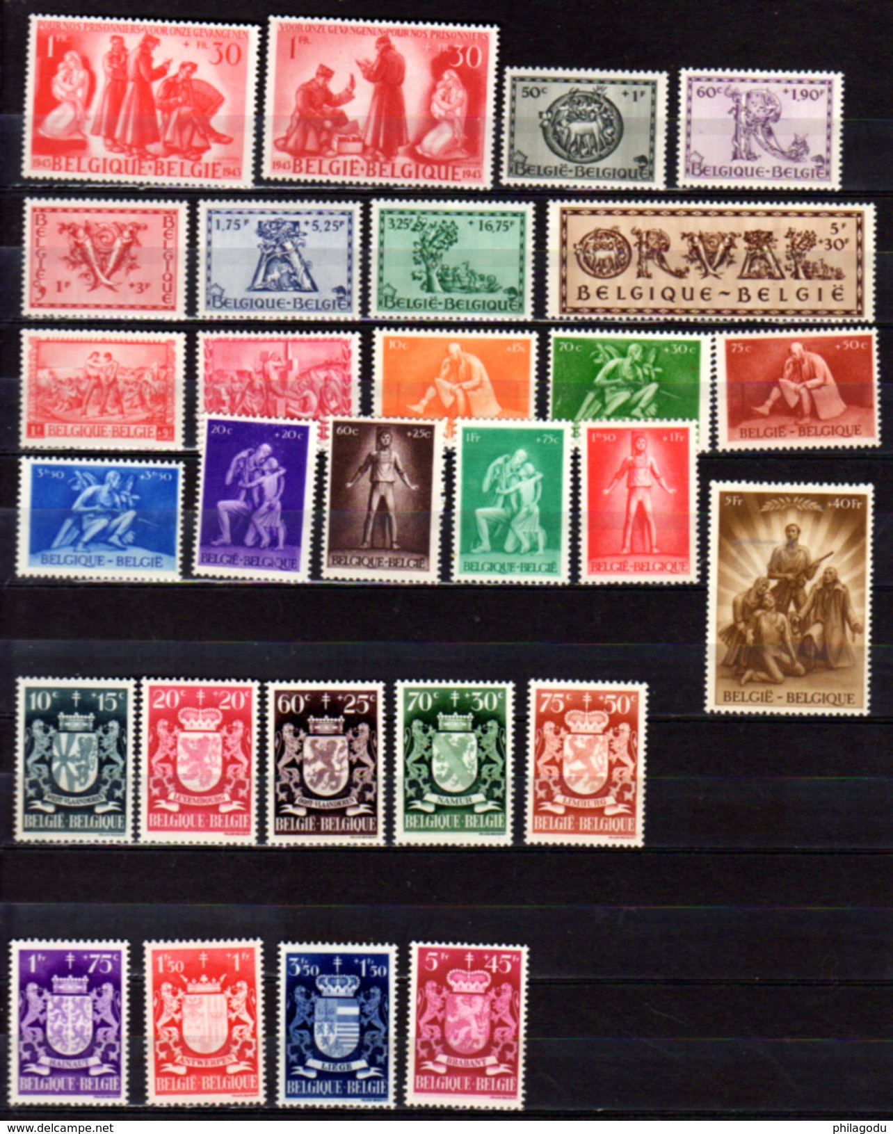 1943-45  Prisonniers, Orval, Postiers, Armoiries Des Provinces, Entre 623 Et 724**, Cote 26 €, - Neufs