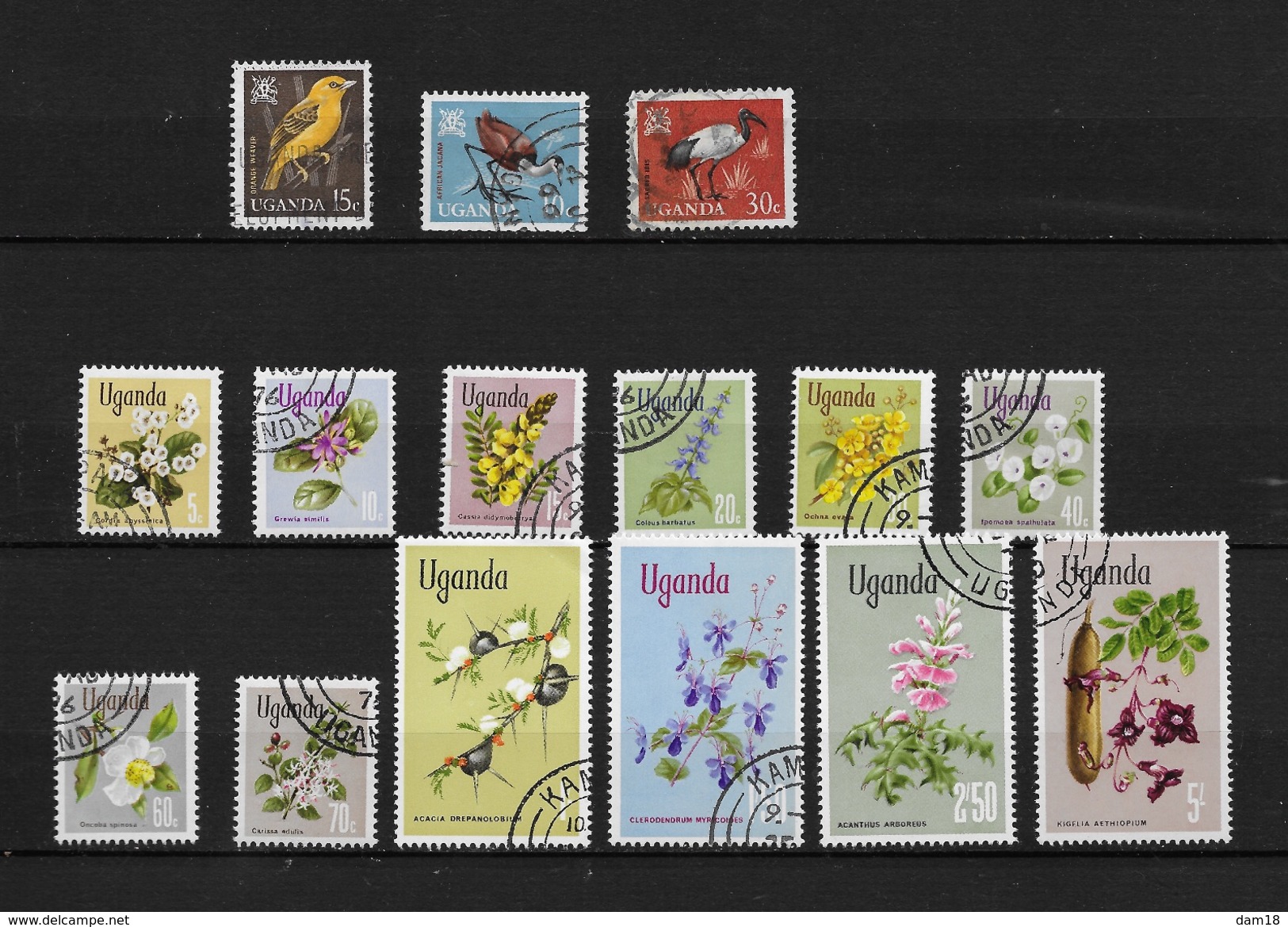 OUGANDA LOT DE 15 TIMBRES OBLITERES  OISEAUX ET FLEURS TB ETAT - Uganda (1962-...)