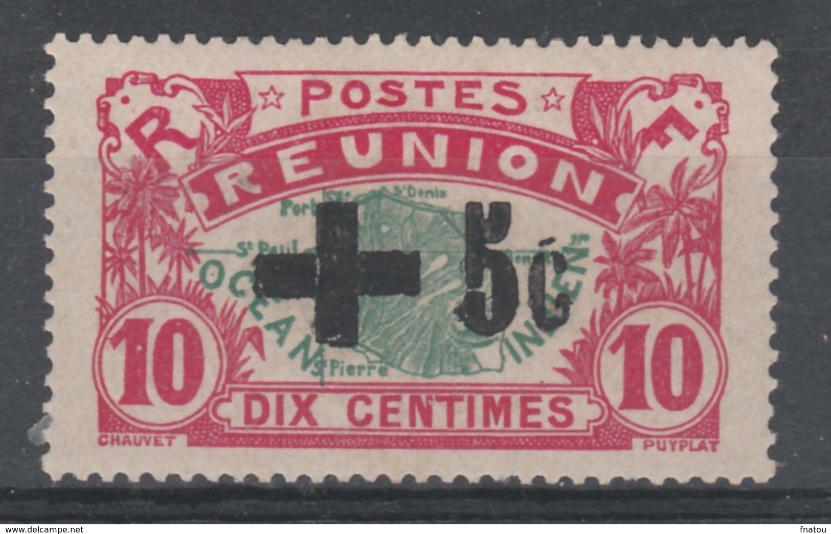 Réunion Island, Red Cross, Overprint +5c. In Black, 1915, MH VF  Scarce - Ungebraucht