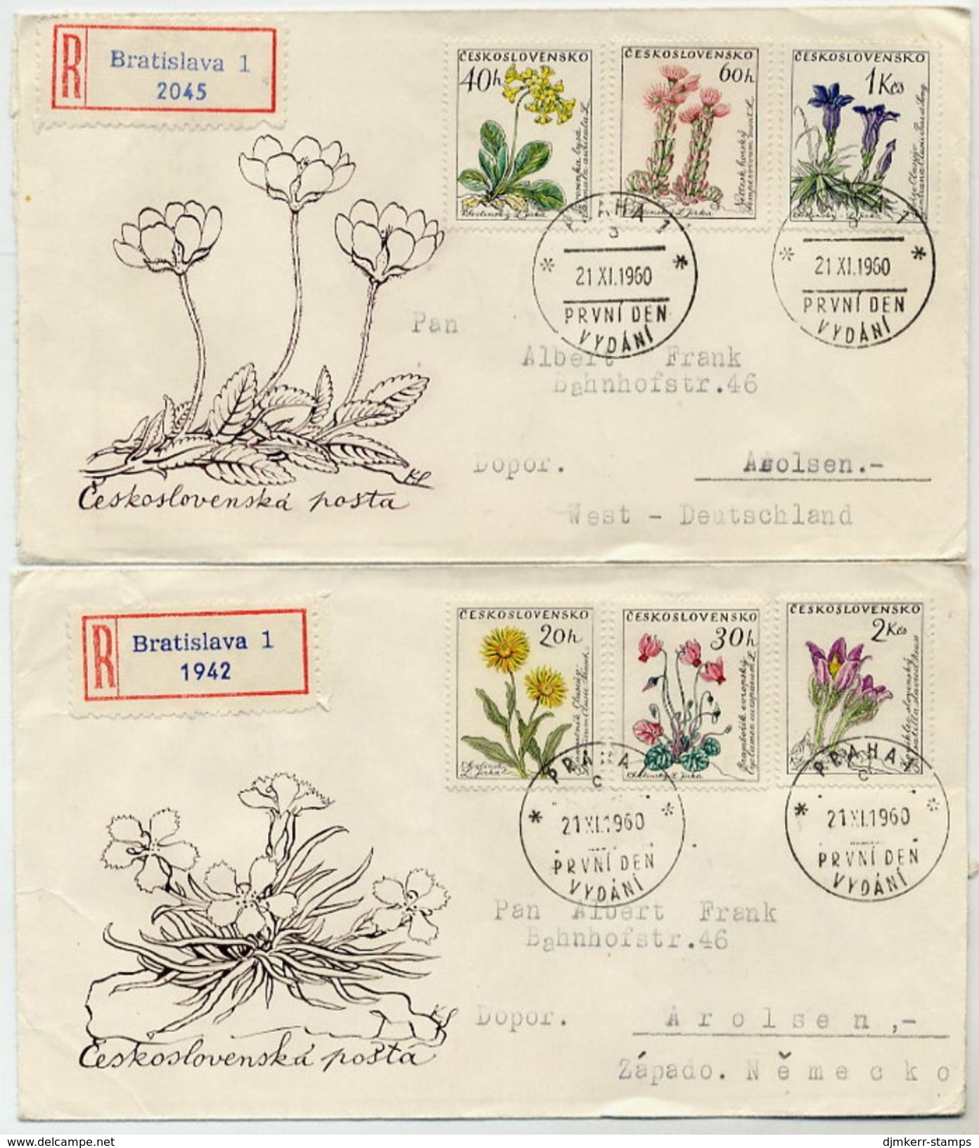 CZECHOSLOVAKIA 1960 Flowers Set On 2 FDC's.  Michel 1234-39 - FDC