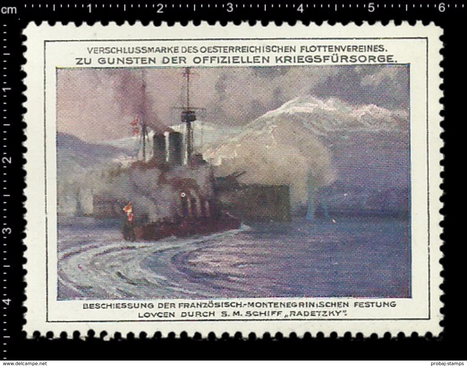 Austrian Poster Stamps, Reklamemarke, Cinderellas, Battleship, Schlachtschiff, Ship, Boat, Montenegro, Fort Lovcen - Bateaux