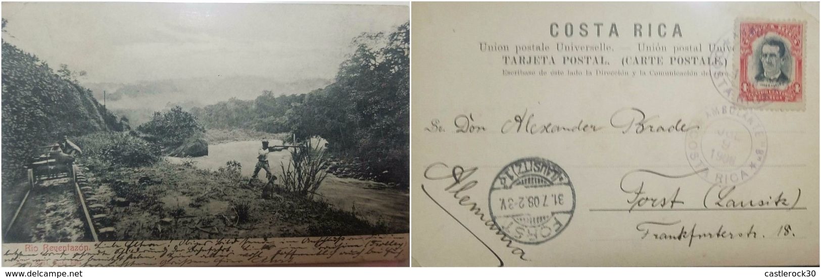 O) 1908 COSTA RICA, POSTAL CARD AMBULANTE-LANDSCAPE RIVER REVENTAZON, RAILWAY.- STAMP JOSE M. CAÑAS SCOTT A45,   XF - Costa Rica