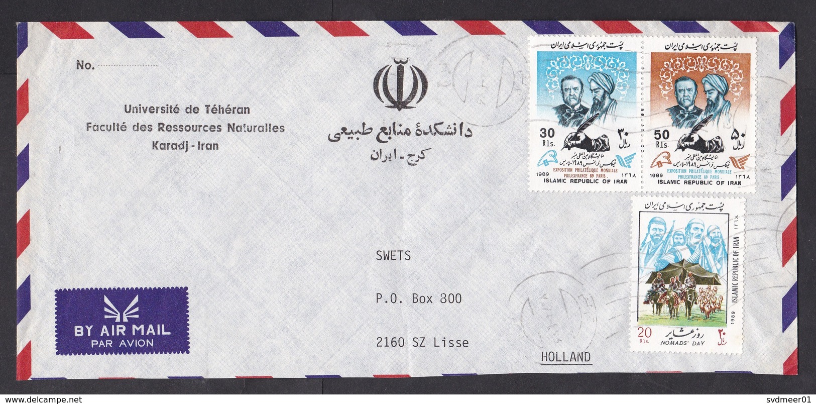 Iran: Airmail Cover To Netherlands, 3 Stamps, Nomads Day, Philexfrance Exhibition (traces Of Use) - Iran