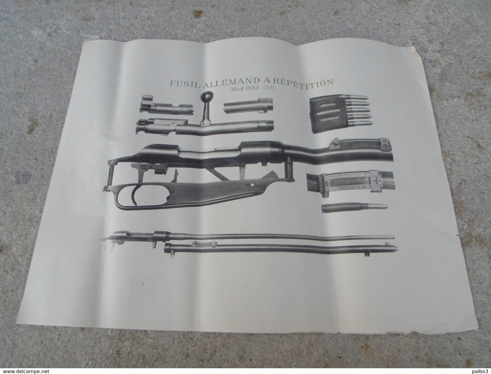 Rare Plan Affiche Fusil Systeme Mauser A Repetition Mle 1888 - Decotatieve Wapens