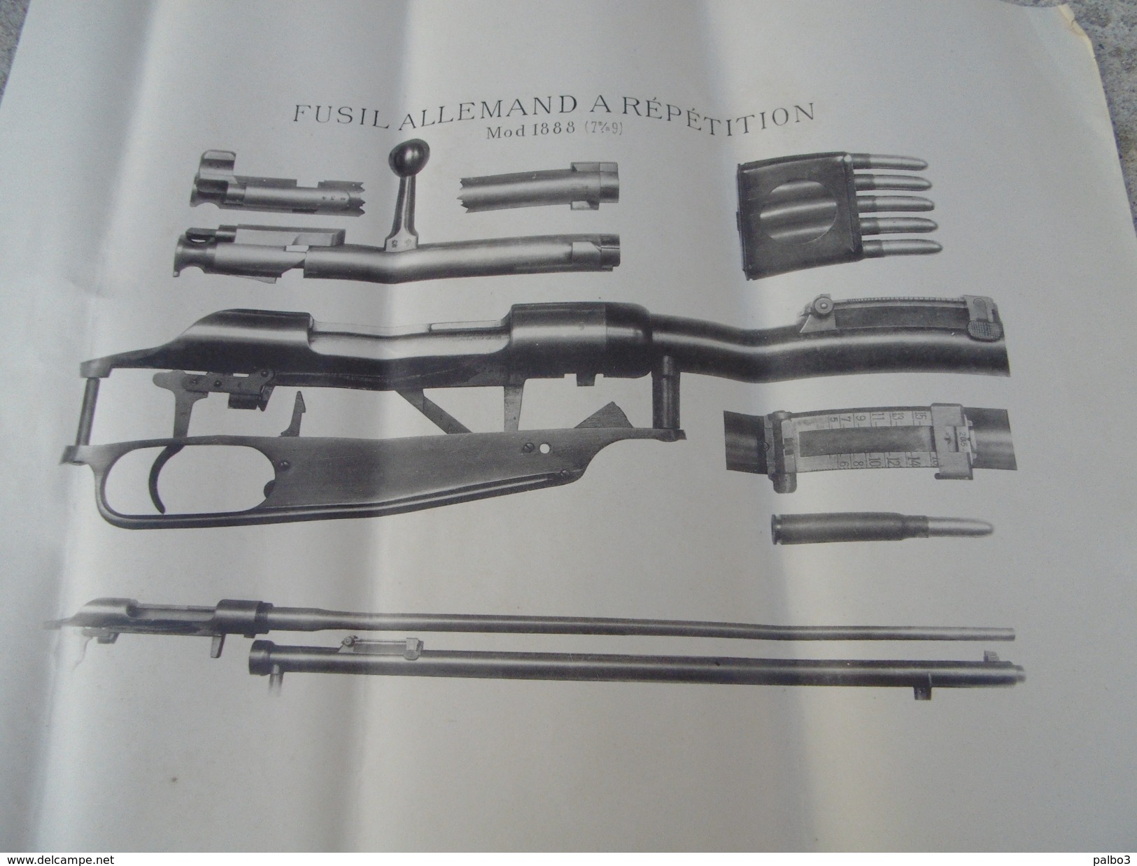 Rare Plan Affiche Fusil Systeme Mauser A Repetition Mle 1888 - Sammlerwaffen