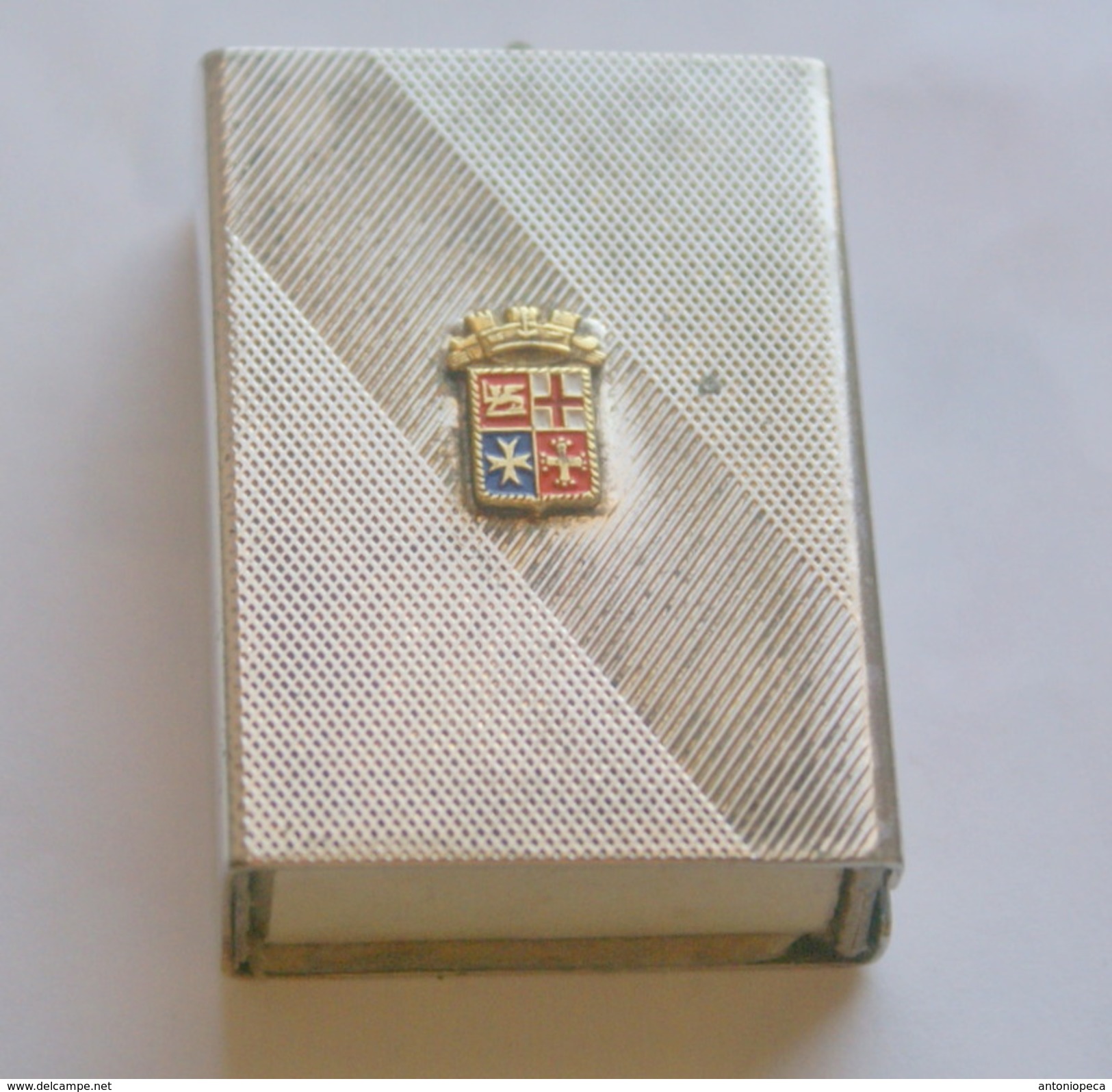 ITALY ,  Old Silver Plated Matches Holder With Italian Navy Coat Of Arms - Scatole Di Fiammiferi