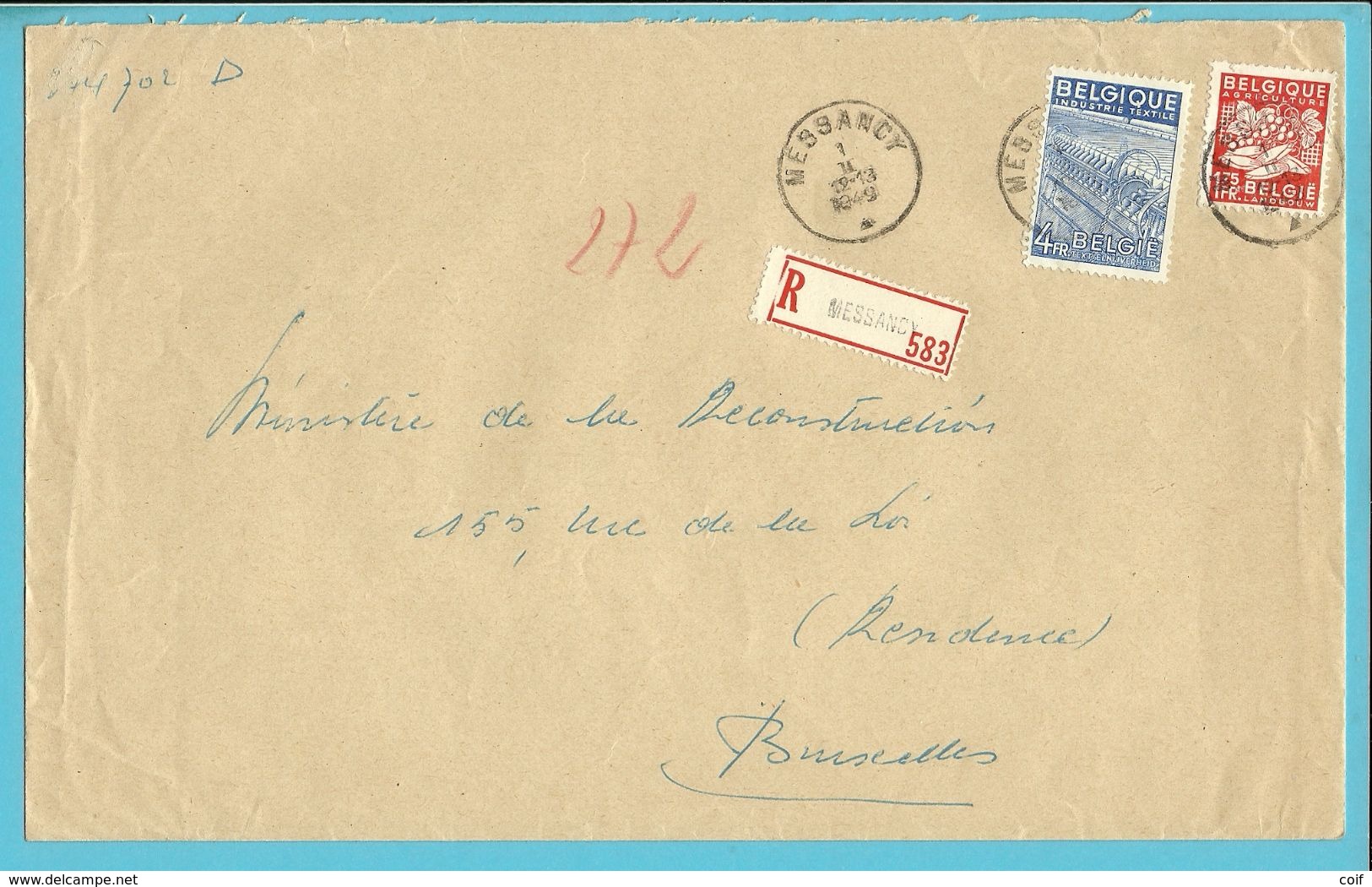 763+771 Op Brief Aangetekend Met Stempel MESSANCY (VK) - 1948 Export