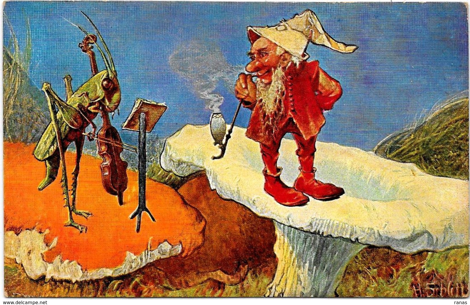 CPA Gnome Nain Lutin Type Thièle Série 215 éditeur HKCM SCHLITT Non Circulé Pipe Musique Violon - Sonstige & Ohne Zuordnung