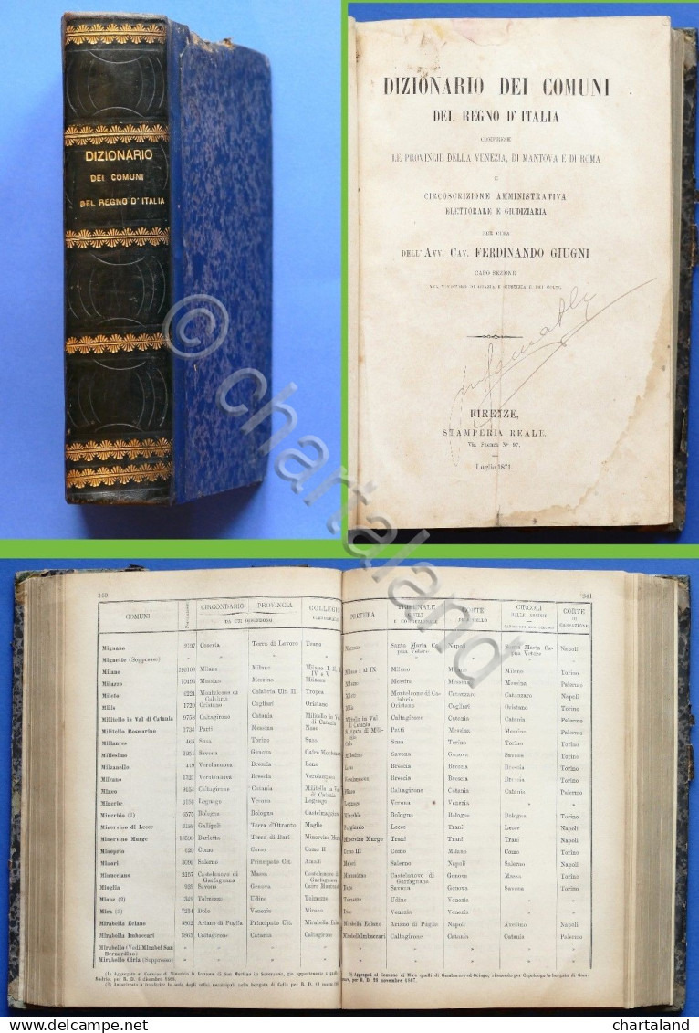 Storia - Dizionario Dei Comuni Del Regno D'Italia  - Ed. 1871 - RARO - Non Classificati