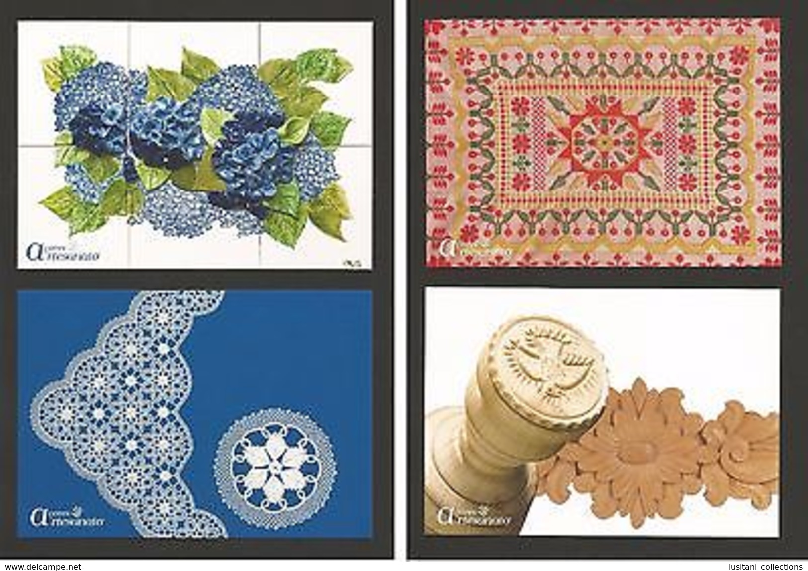 4 POSTCARDS AZORES AÇORES HANDCRAFT CERAMIC LACE CROCHET TAPESTARY PORTUGAL Z1 - Other & Unclassified