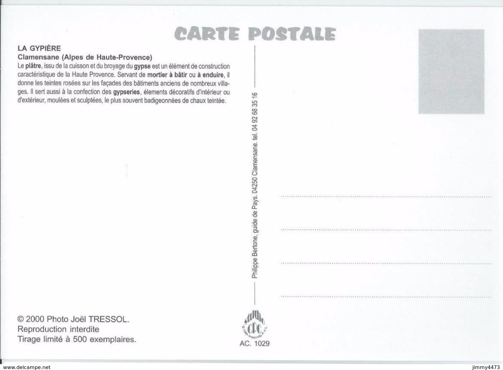 CPM - Le Plâtre Four, Broyage Et Ensachage - La Gypière - CLAMENSANE 04 Alpes De Haute Provence - Edit. Philippe Bertone - Artisanat