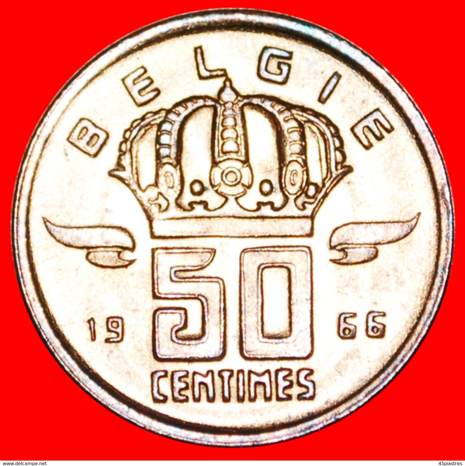 √ DUTCH LEGEND: BELGIUM ★ 50 CENTIMES 1966 MINT LUSTER! LOW START ★ NO RESERVE! Baudouin I (1951-1993) - 50 Cent