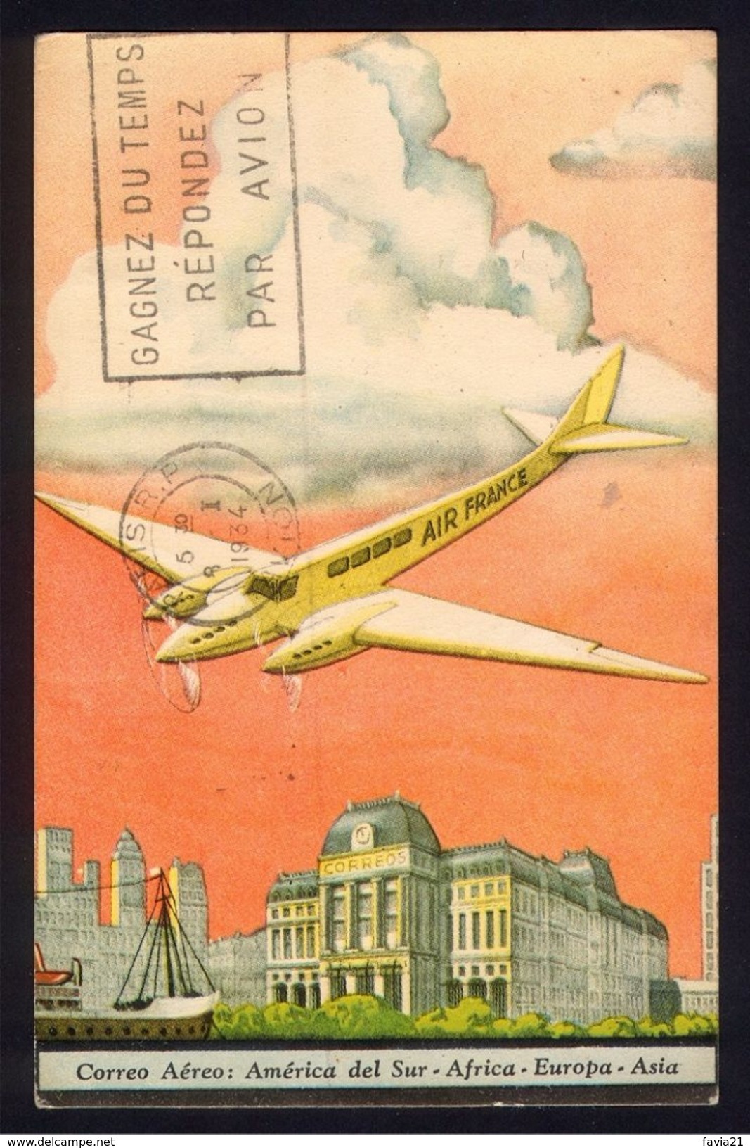 CPA AVIATION -  Carte De Nouvel An AIR FRANCE 1934 - Argentine Vers Bulgarie - Aviateurs