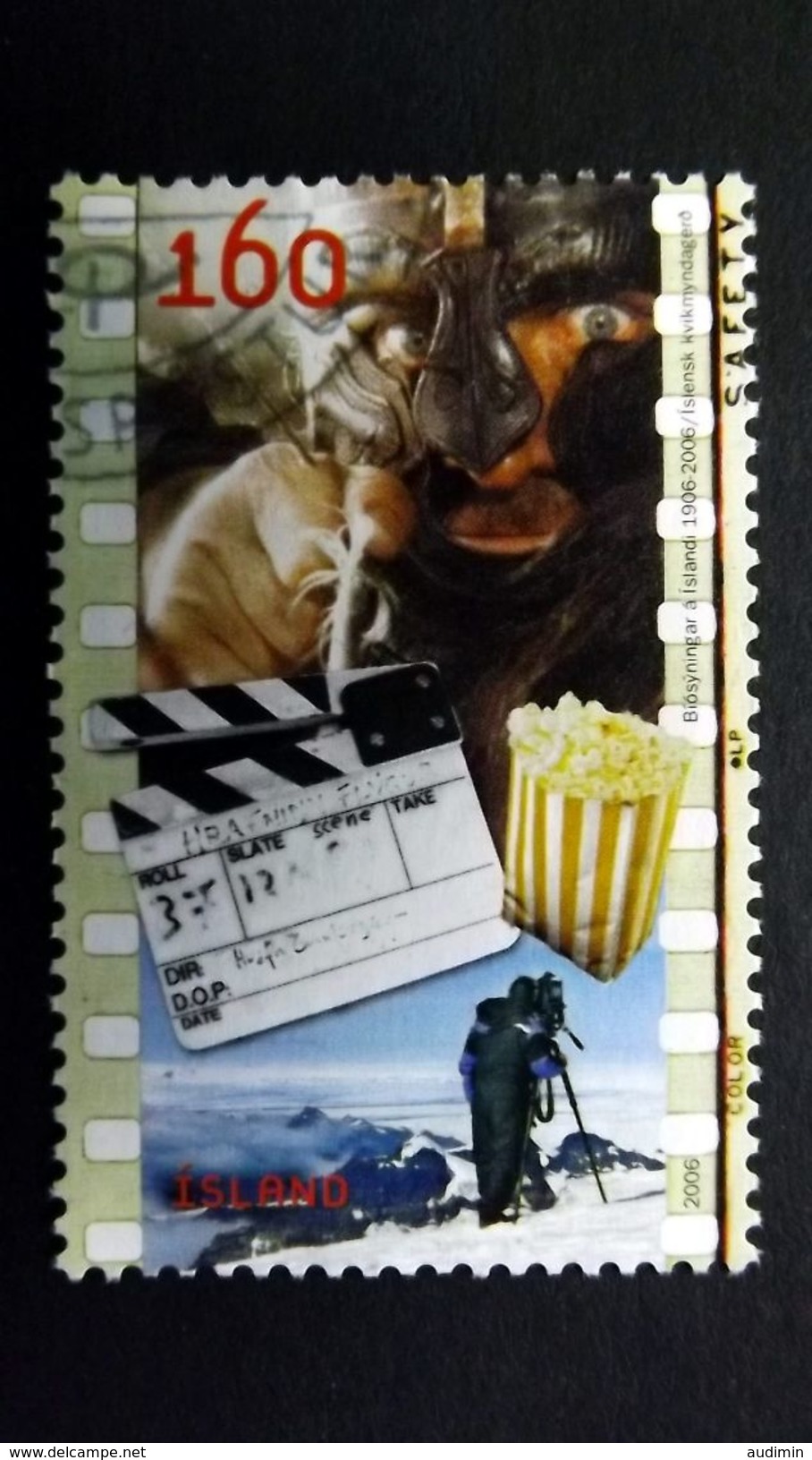 Island 1122 Oo/used, 100 J. Film In Island: Schnittklappe, Popcorntüte, Kameramann, Filmszene Mit Bogenschützen - Usati