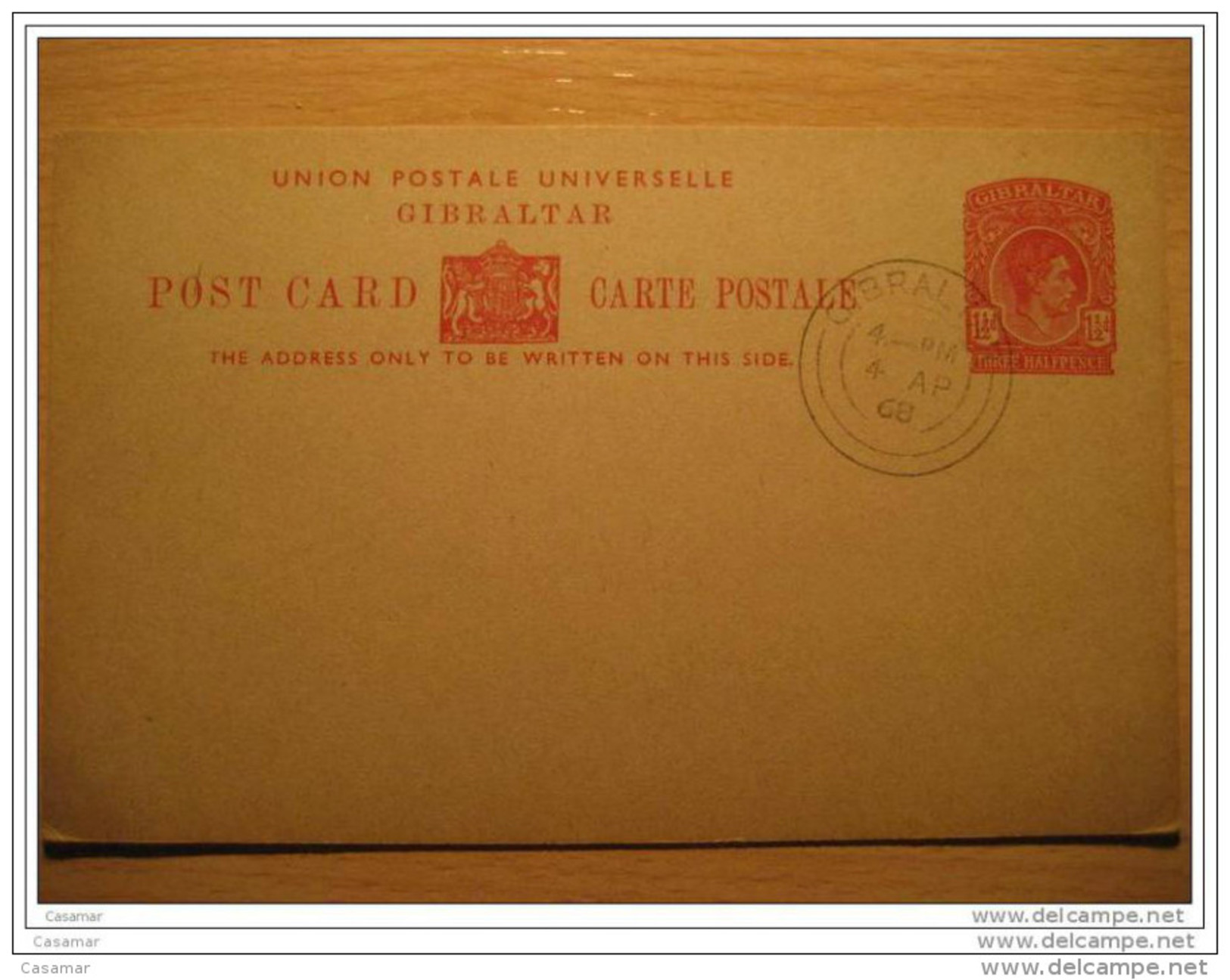 GIBRALTAR 1868KGV  Three Half Pence UPU Post Card Stationery Carte Postale British Colonies GB UK Colony - Gibraltar