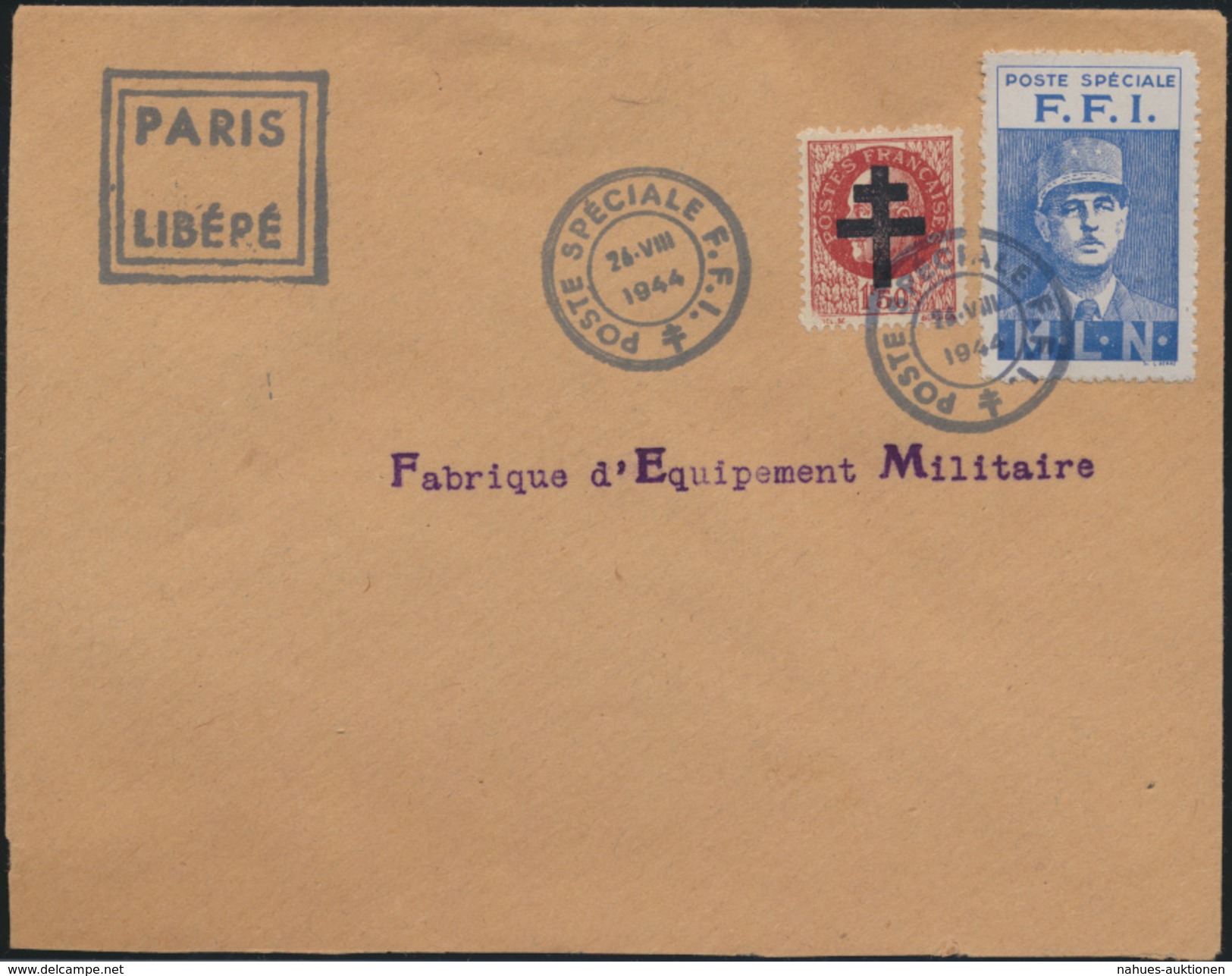 Militaria Frankreich Brief Paris Libere Charles De Gaulle Poste Speziale F.F.I.  - Sonstige & Ohne Zuordnung