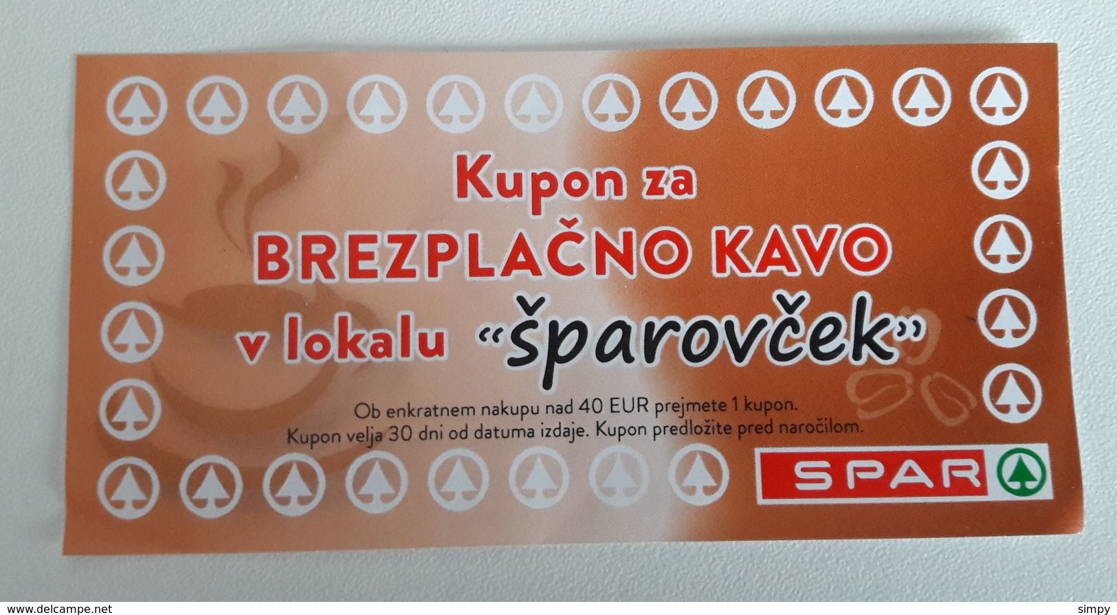 SLOVENIA  SPAR Coupon For Coffee Caffe Kava Kaffe   Xf/aunc - Slovénie