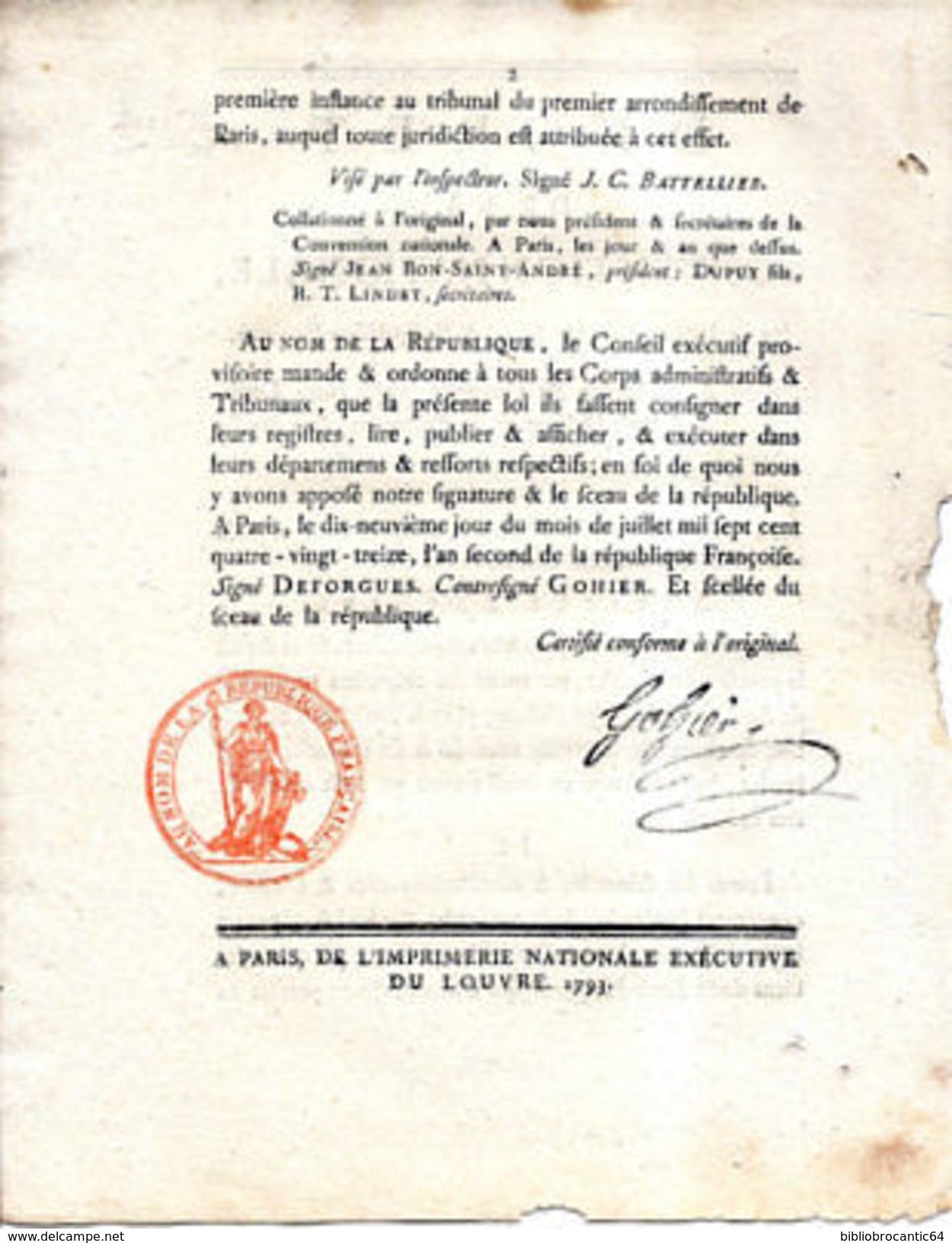 1793 DECRET CONVENT. NATIONALE N°1218 CONCORDAT ENTRE LOUIS-PHILIPPE-J.ORLEANS.. - Ohne Zuordnung