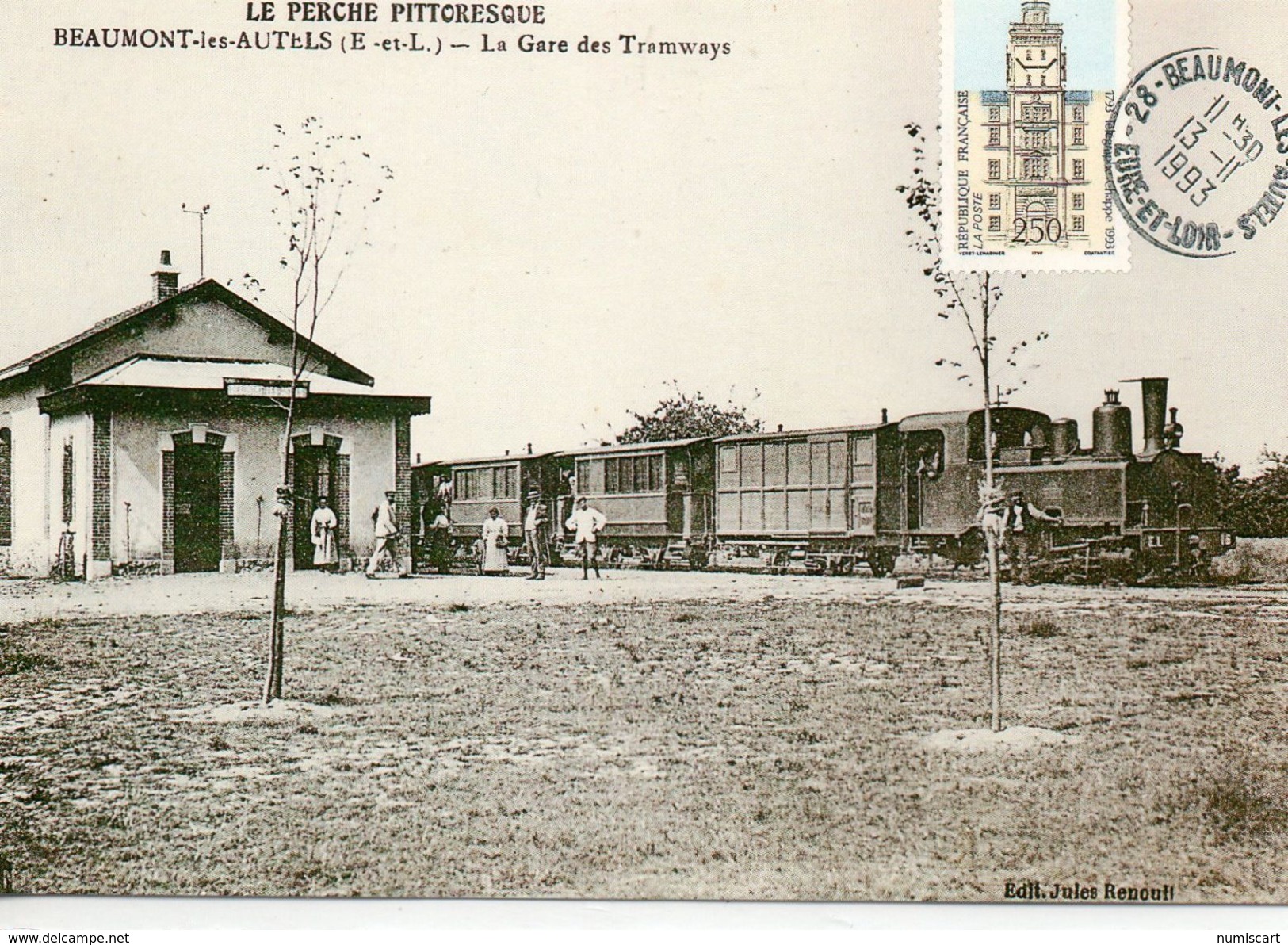 Beaumont-les-Autels Animée La Gare Train En Gare Ligne De Brou à Nogent-le-Retrou Locomotive Corpet-Louvet - Autres & Non Classés