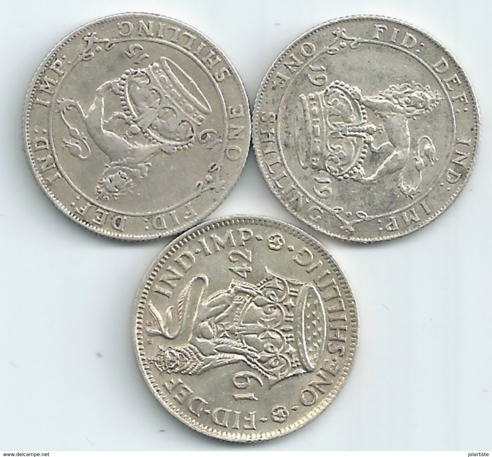 MONNAIE GRANDE BRETAGNE 3 Pieces Argent One Shilling 1915 1919 Et 1942 Diametre 18 Mm Port 1,50 Euro - 1 Sovereign