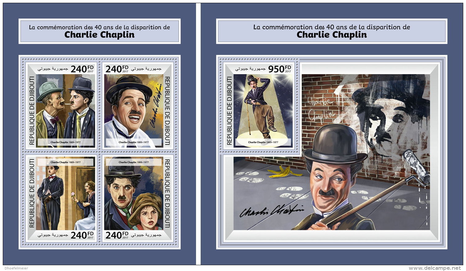 DJIBOUTI 2017 ** Charlie Chaplin M/S+S/S - OFFICIAL ISSUE - DH1747 - Cinema