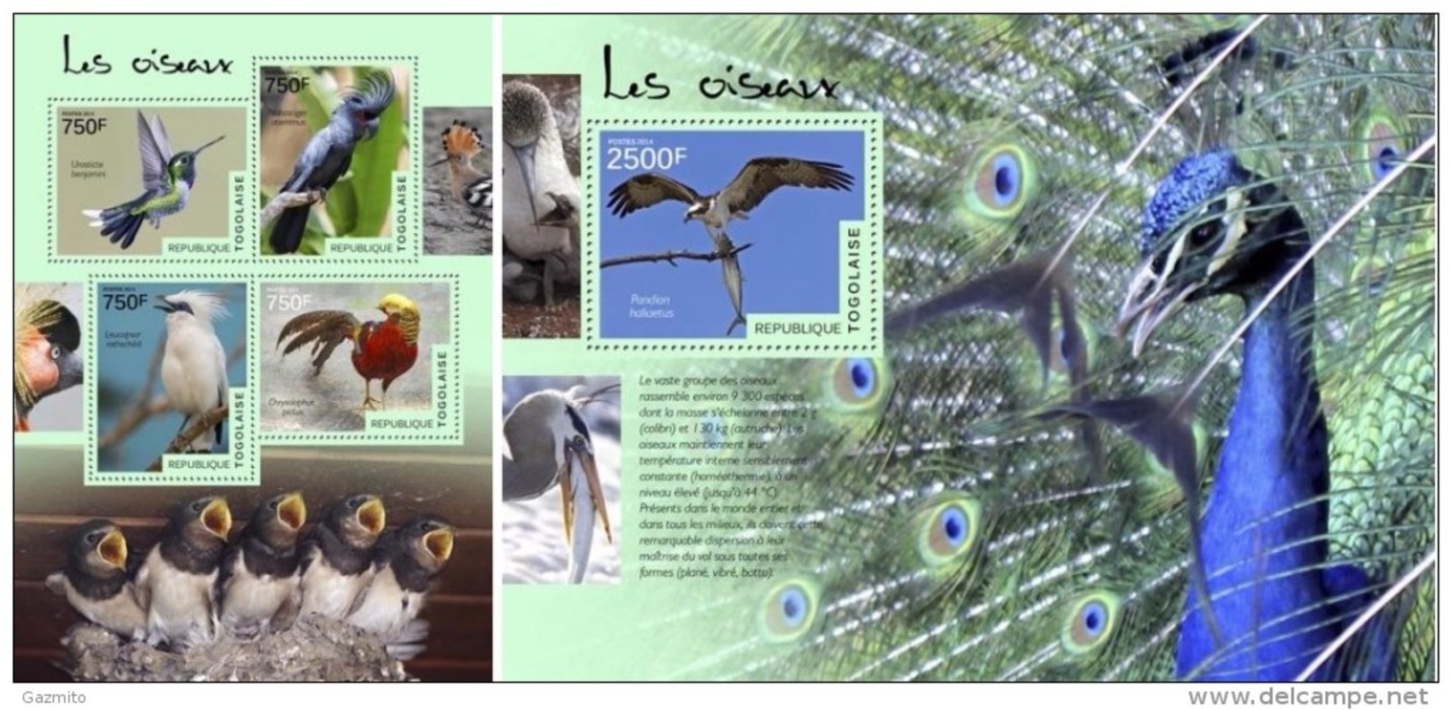 Togo 2014, Animals, Birds II, 4val In BF +BF - Paons