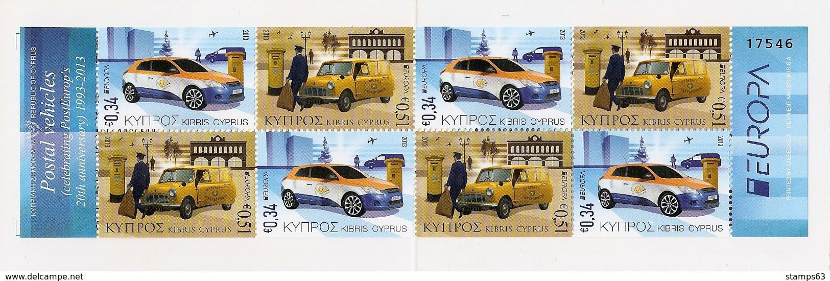 CYPRUS, 2013, BOOKLET 43, Europa: Postal Vehicles - Other & Unclassified