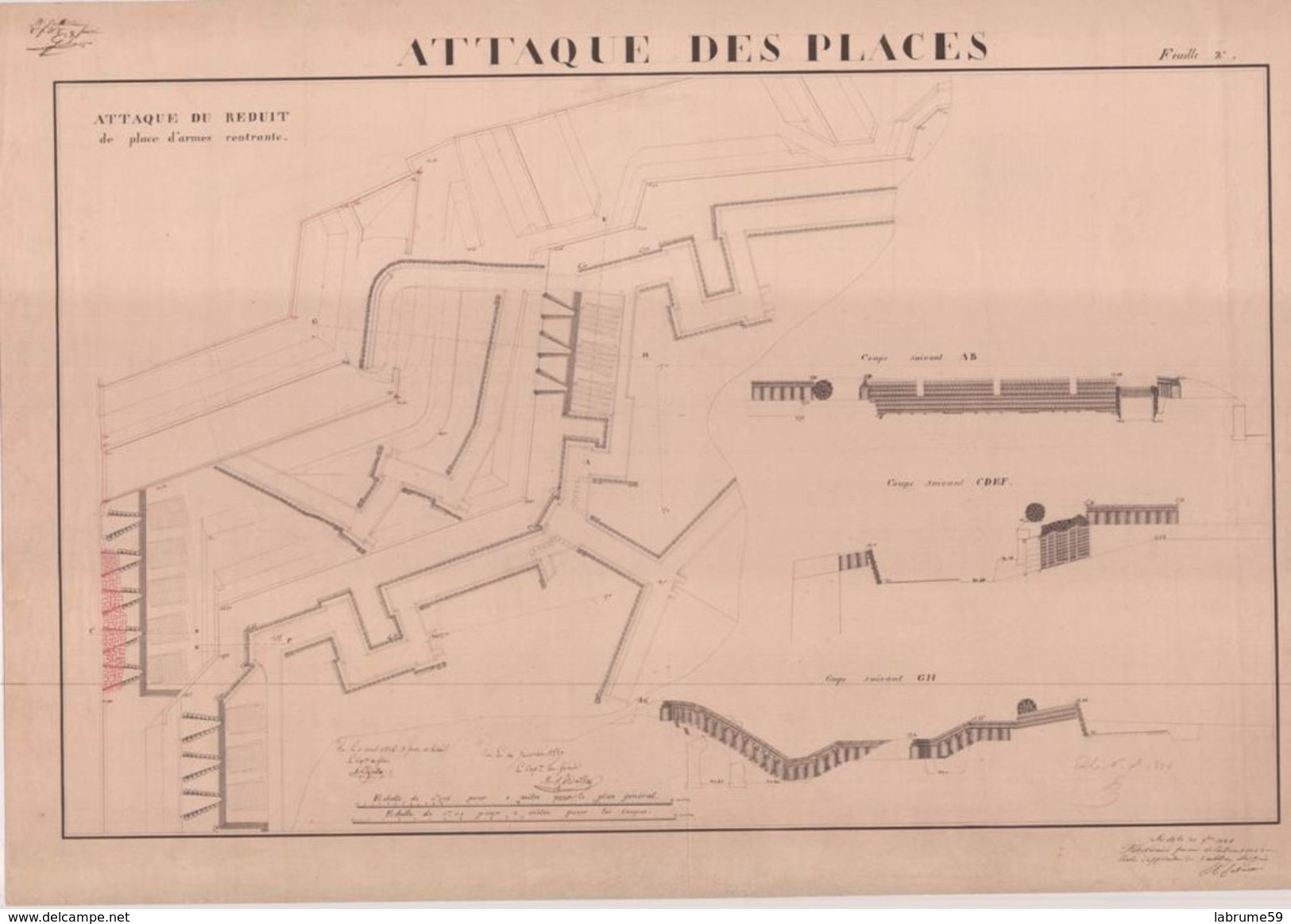 Planche Originale - Ecole D'Artillerie De Metz - 1836 1837 - Attaque Des Places - Fortifications - Documents