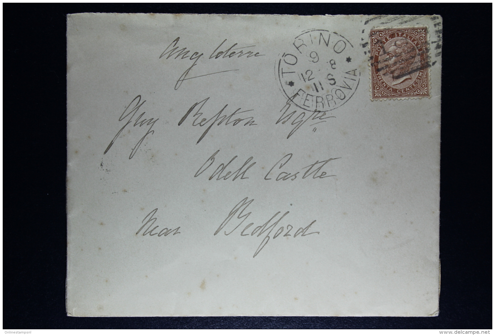 Italy: Cover 1878  Torino To Bedford UK, Sa Nr 19 - Storia Postale