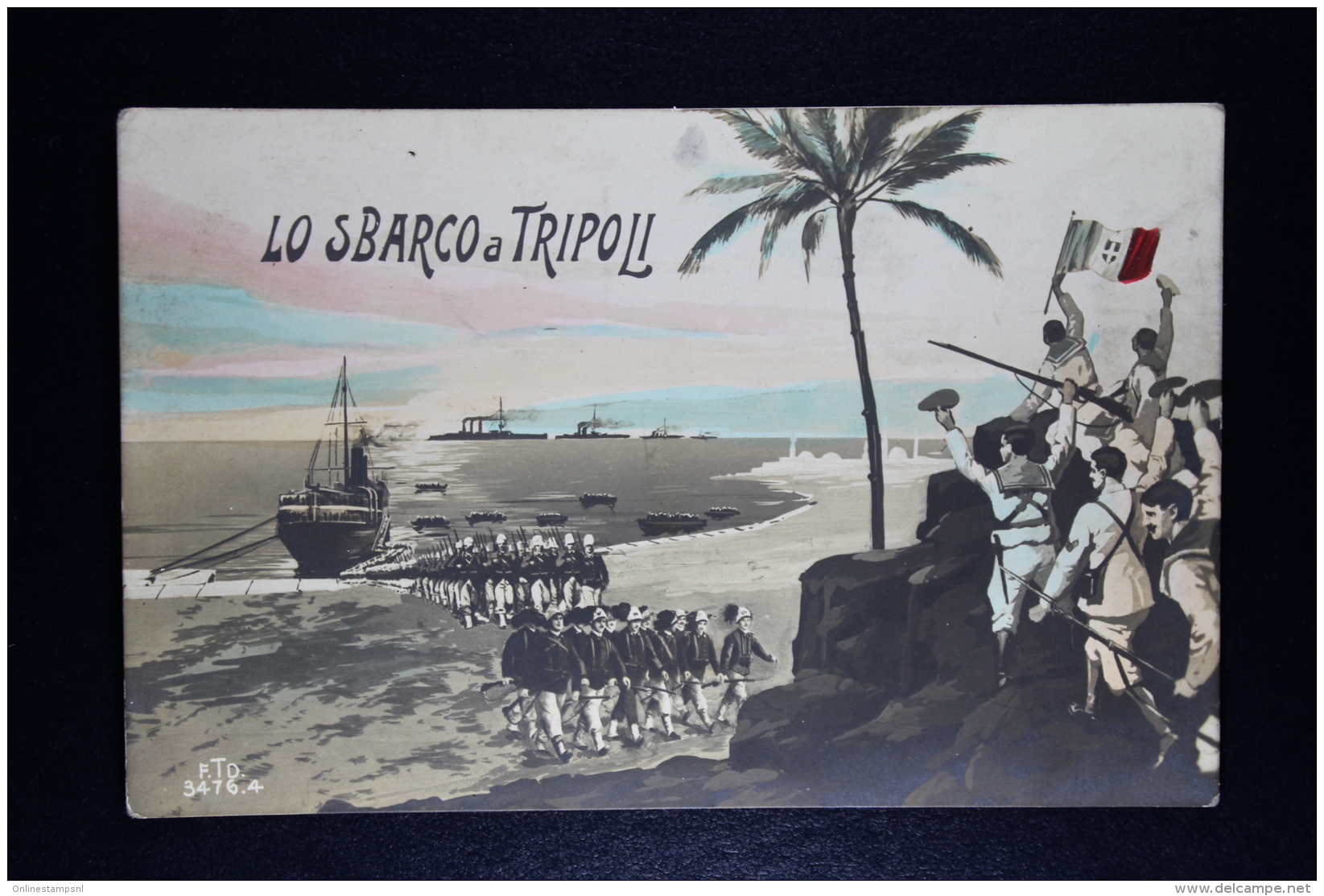 Italy: Postcard  Lo Sbarco A Tripoli  With Cancel Cincinnnati 1911 - Poststempel