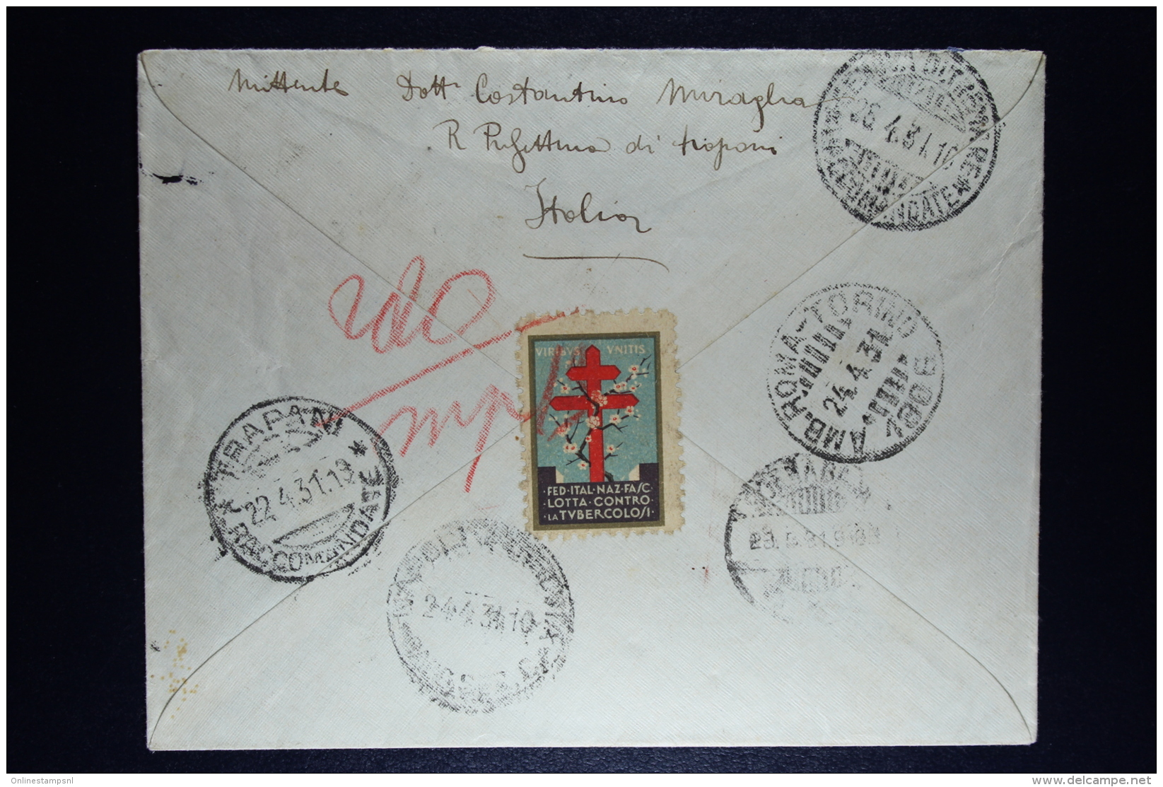 Italy: Registered Cover Trapani   To Soerabaja Dutch East Indies Mixed Stamps  1 Pair.  Nice Cancels - Storia Postale