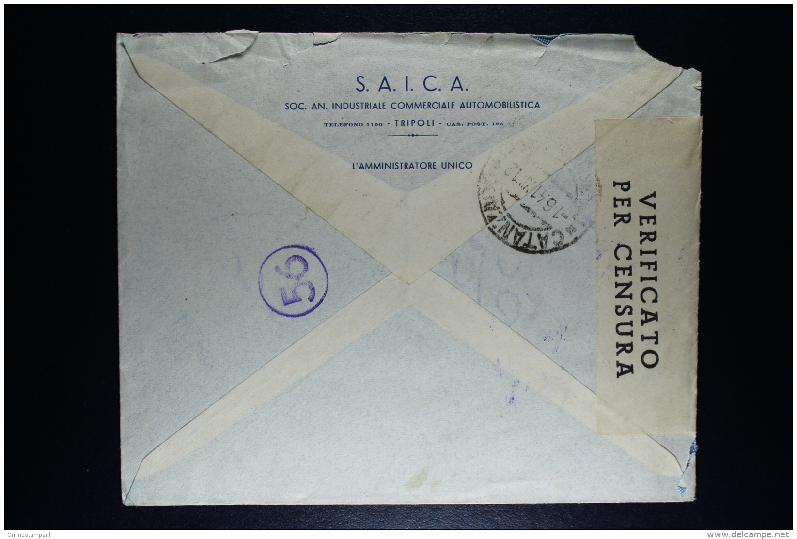 Libia:  Cover Tripoli To Catanzaro  1941 Censor Cancels And Strip Mixed Stamps Sa E 17 Espresso - Libya