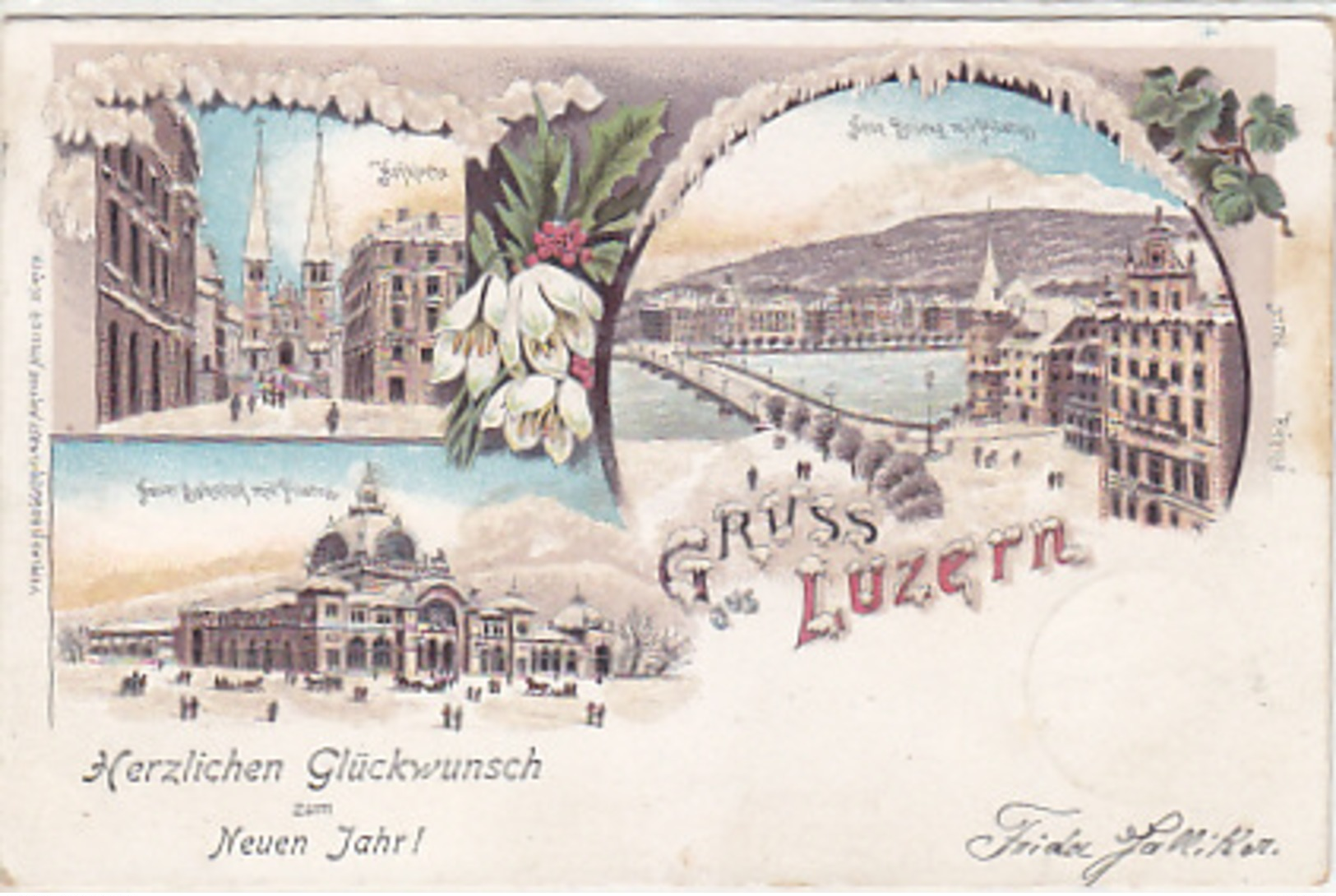 Luzern - Winterlitho Mit Bahnhof - Strass - 1898     (P-97-171128) - Lucerna